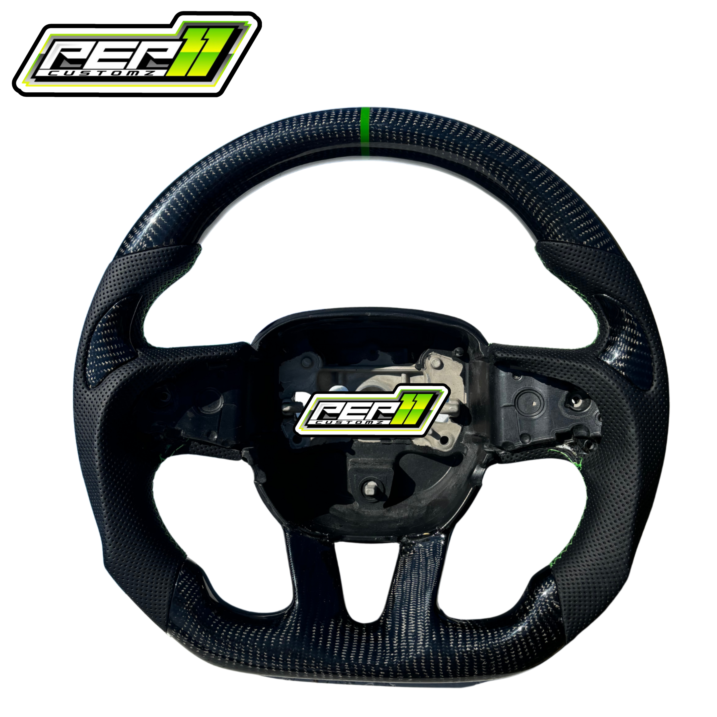 Dodge 2015+ NO LED Carbon Fiber Green Stripe Steering Wheel