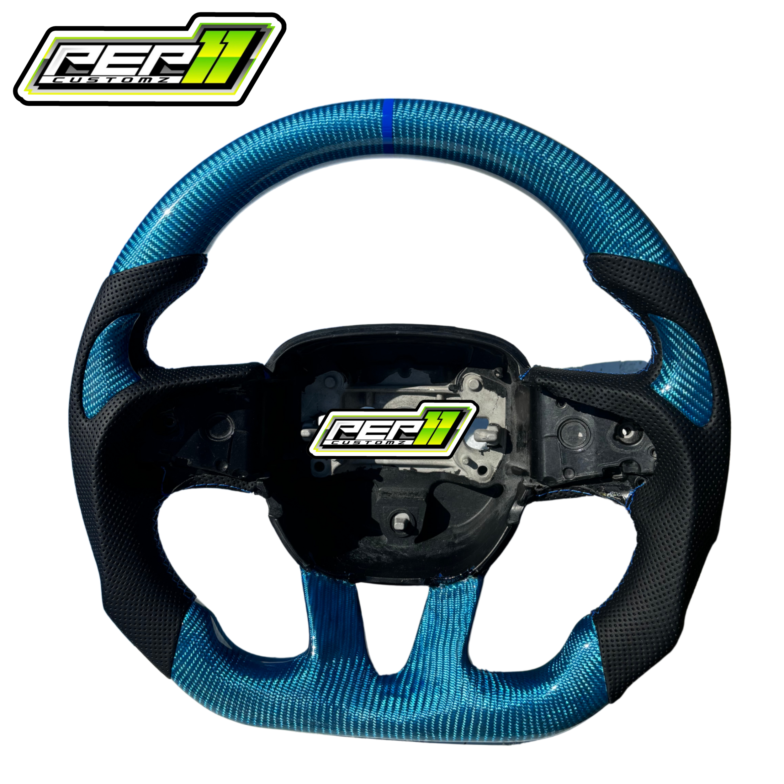 Dodge 2015+ NO LED Blue Carbon Fiber with Stripe Steering Wheel