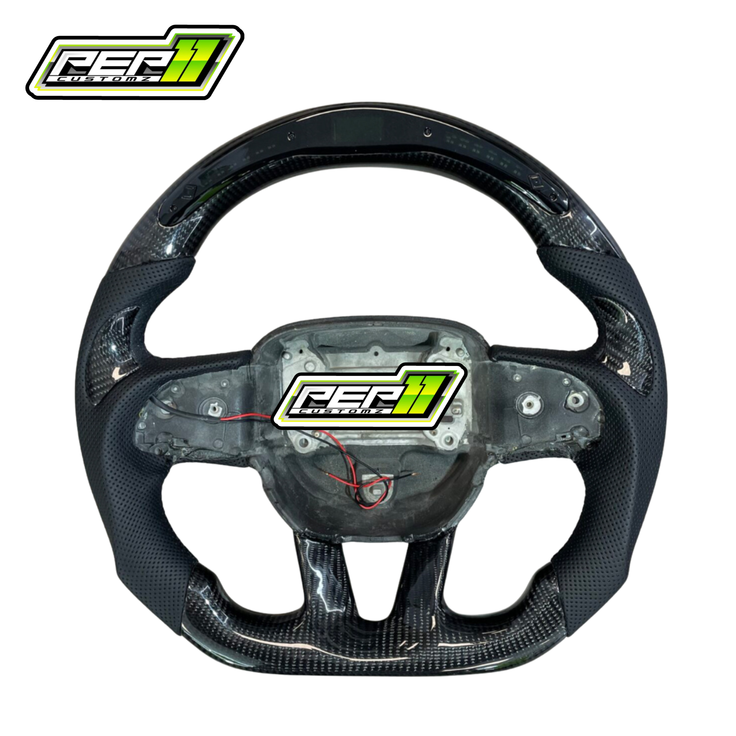 Dodge 2015+ LED Black Carbon Fiber with Black Leather Steering Wheel Black on Black