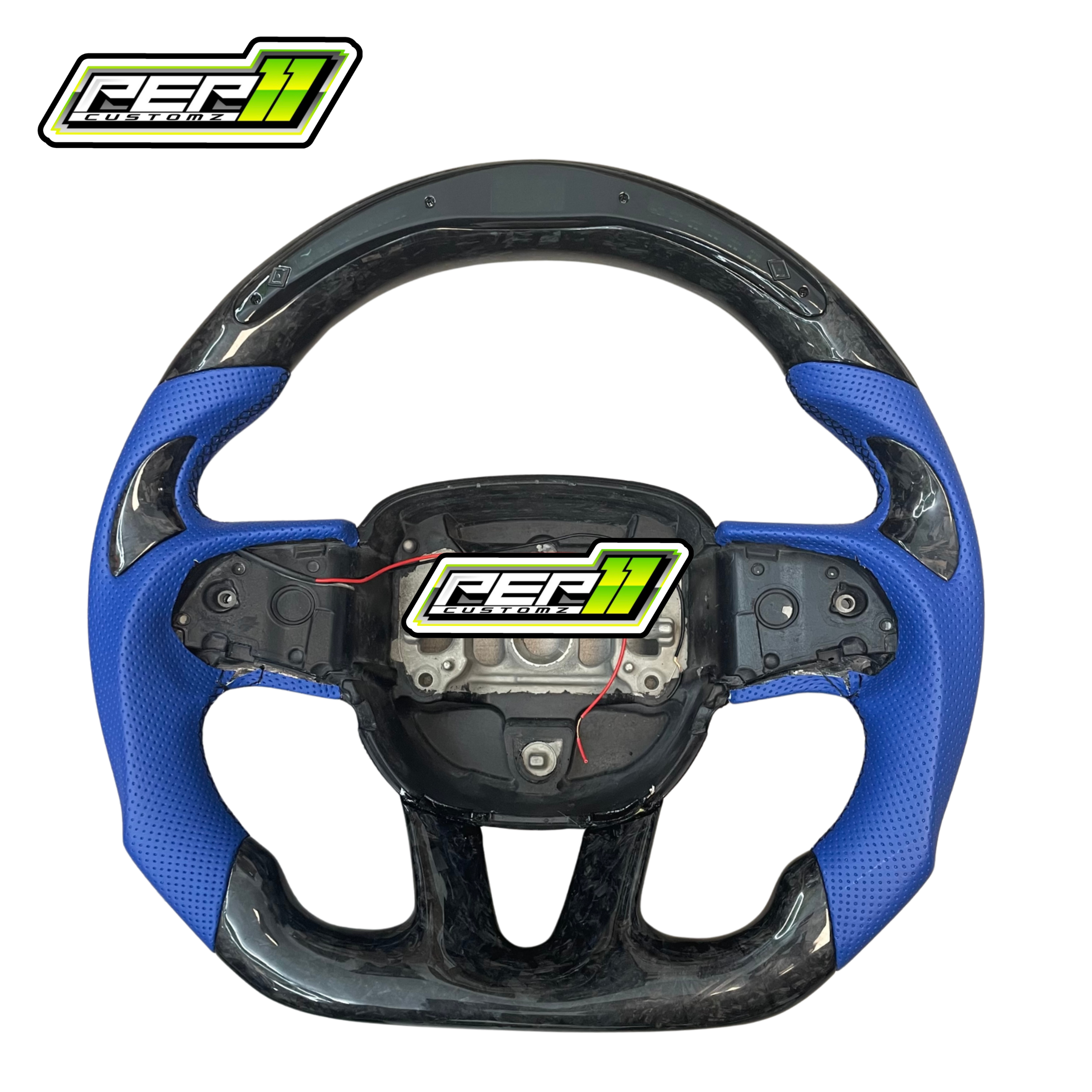 Dodge 2015+ LED Forged Carbon Fiber with Blue Leather Steering Wheel