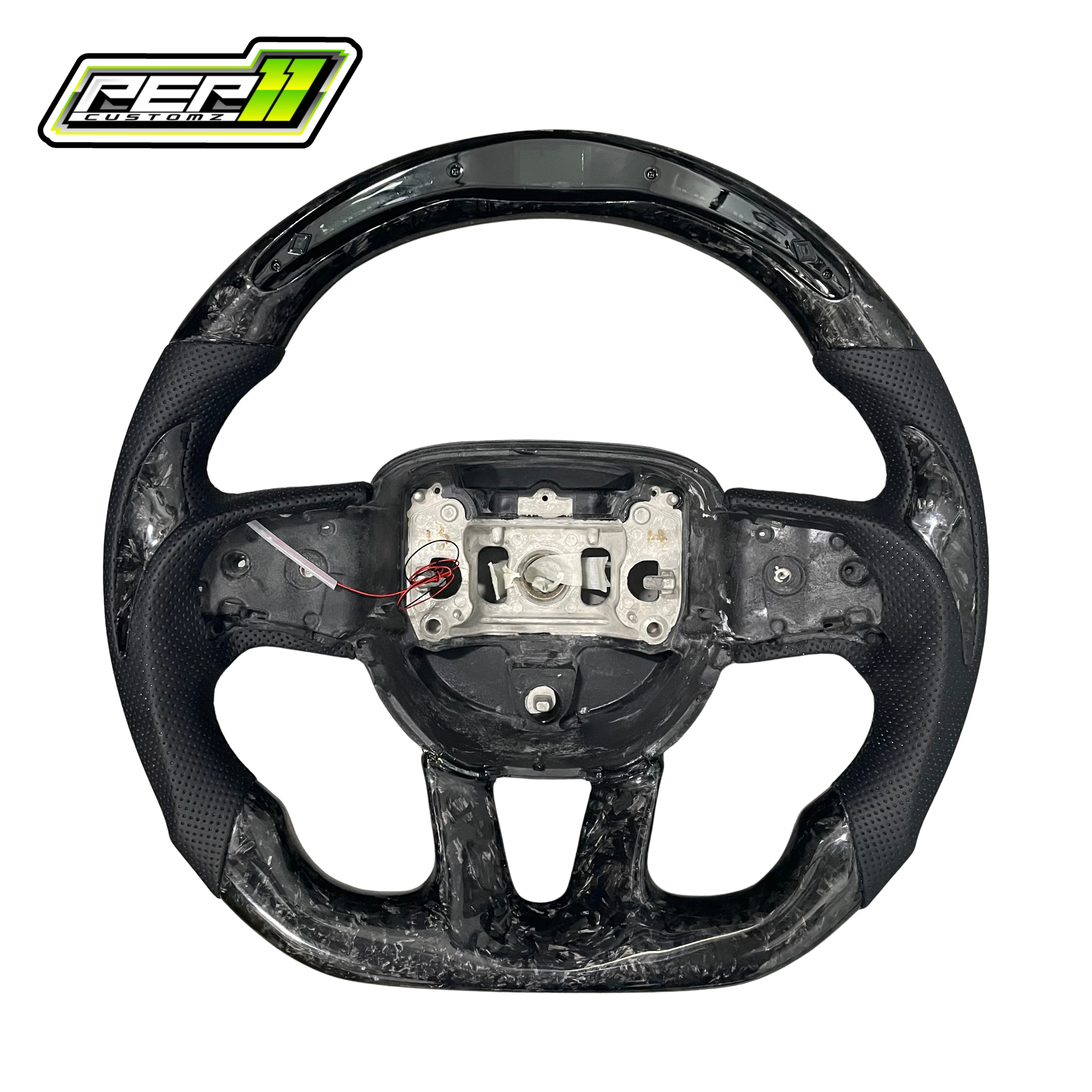 Dodge 2015+ LED Forged Carbon Fiber All Black Leather Steering Wheel