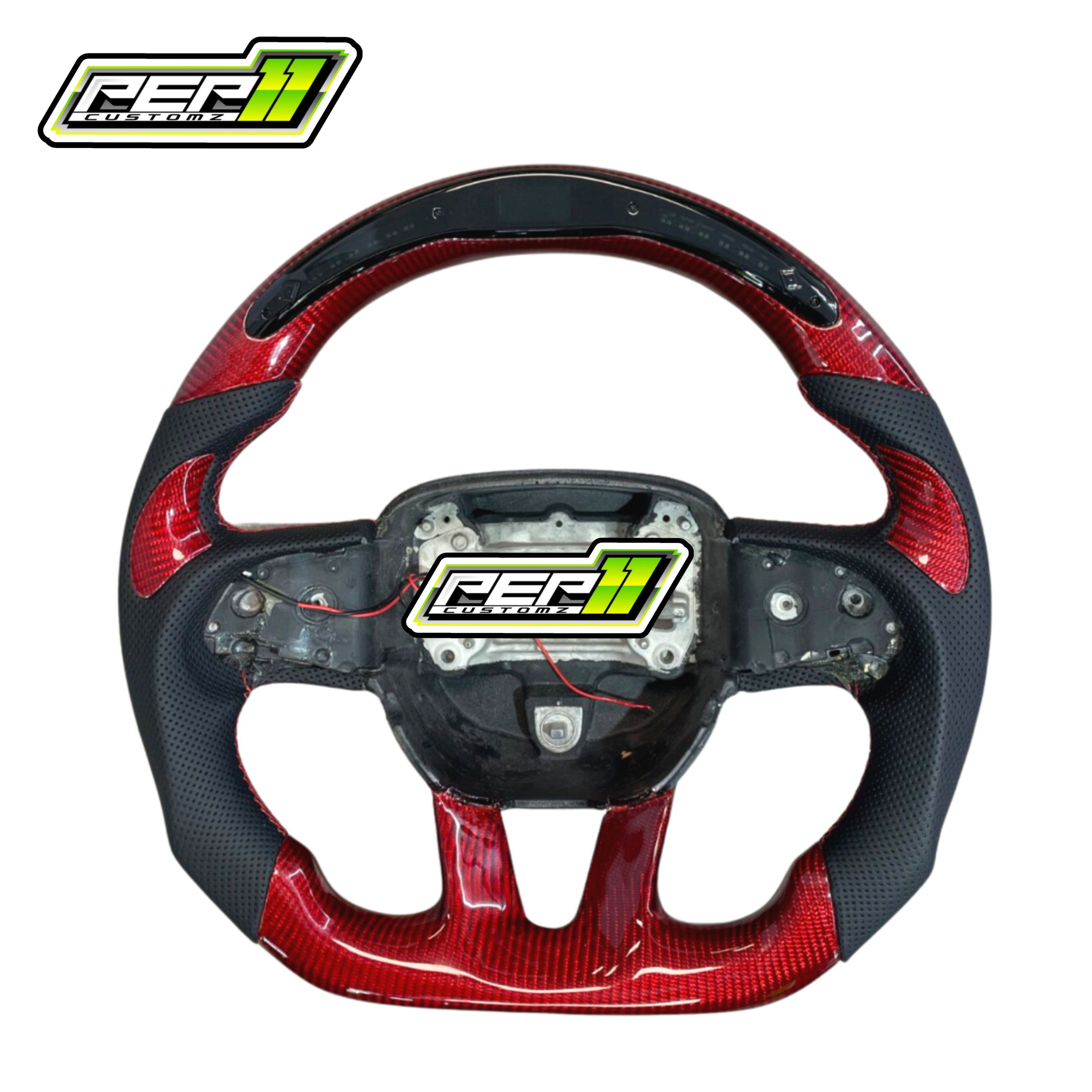 Dodge 2015+ LED Red Carbon Fiber with Black Leather Steering Wheel