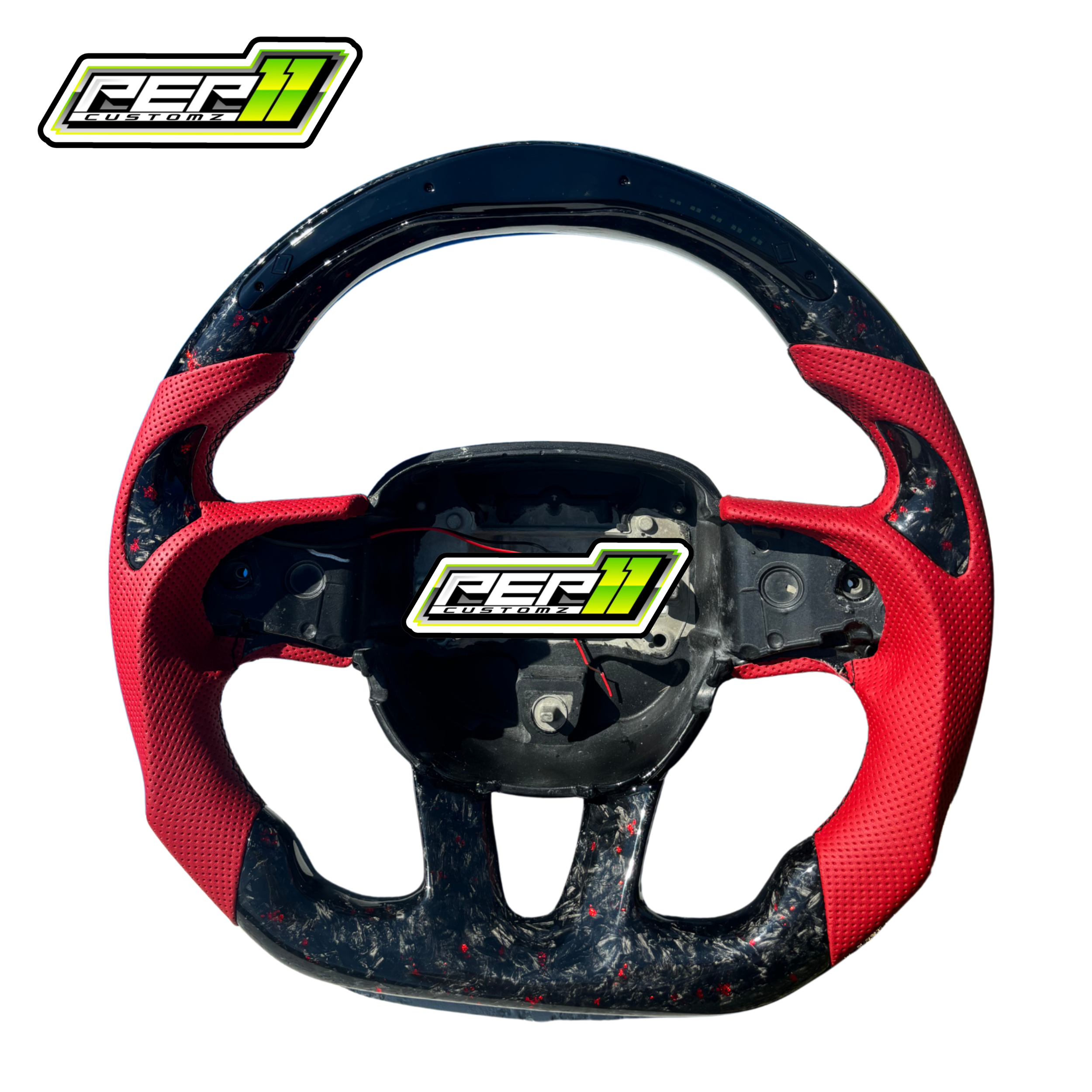 Dodge 2015+ LED Forged Carbon Fiber with Red Leather Steering Wheel
