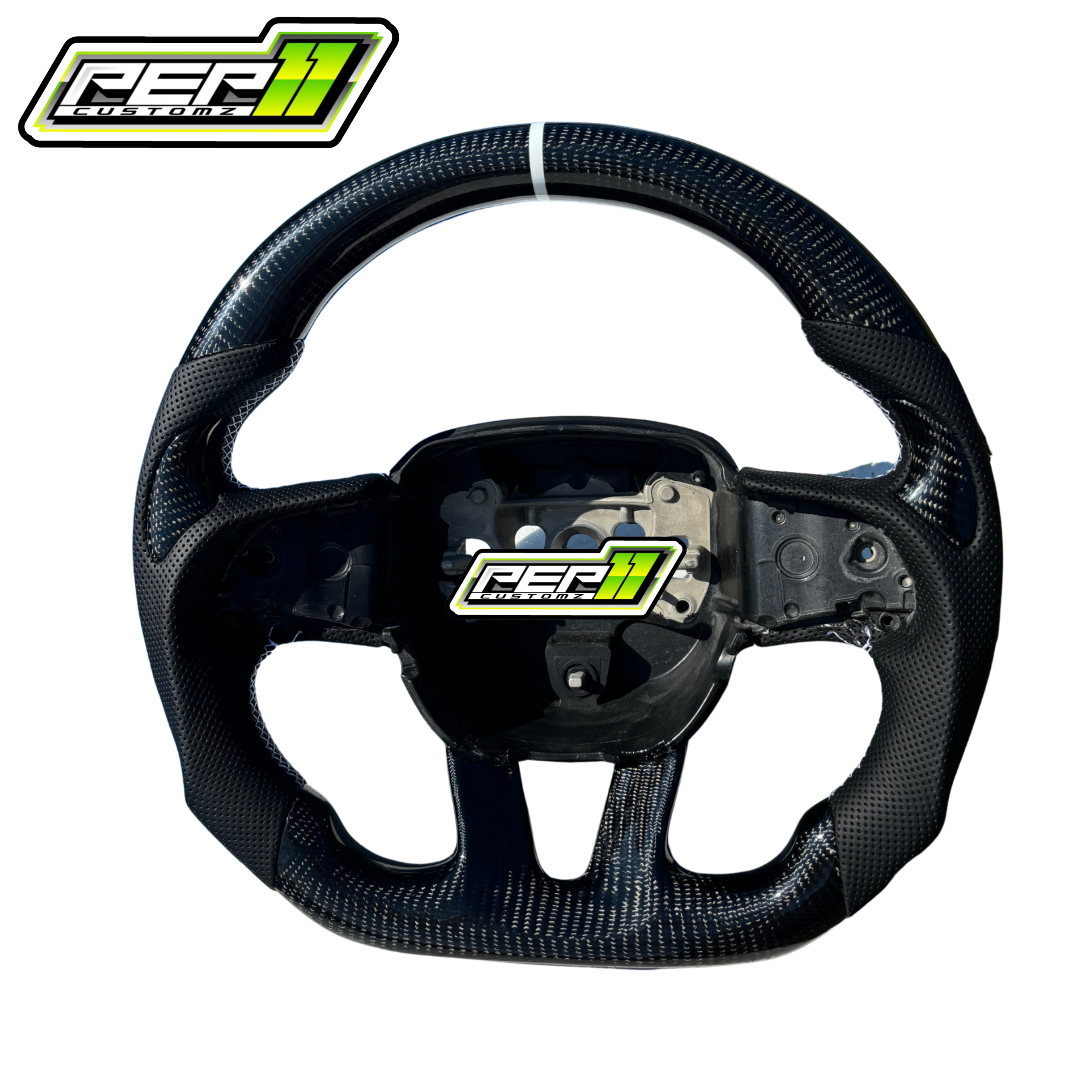 Dodge 2015+ NO LED Carbon Fiber White Stripe Steering Wheel