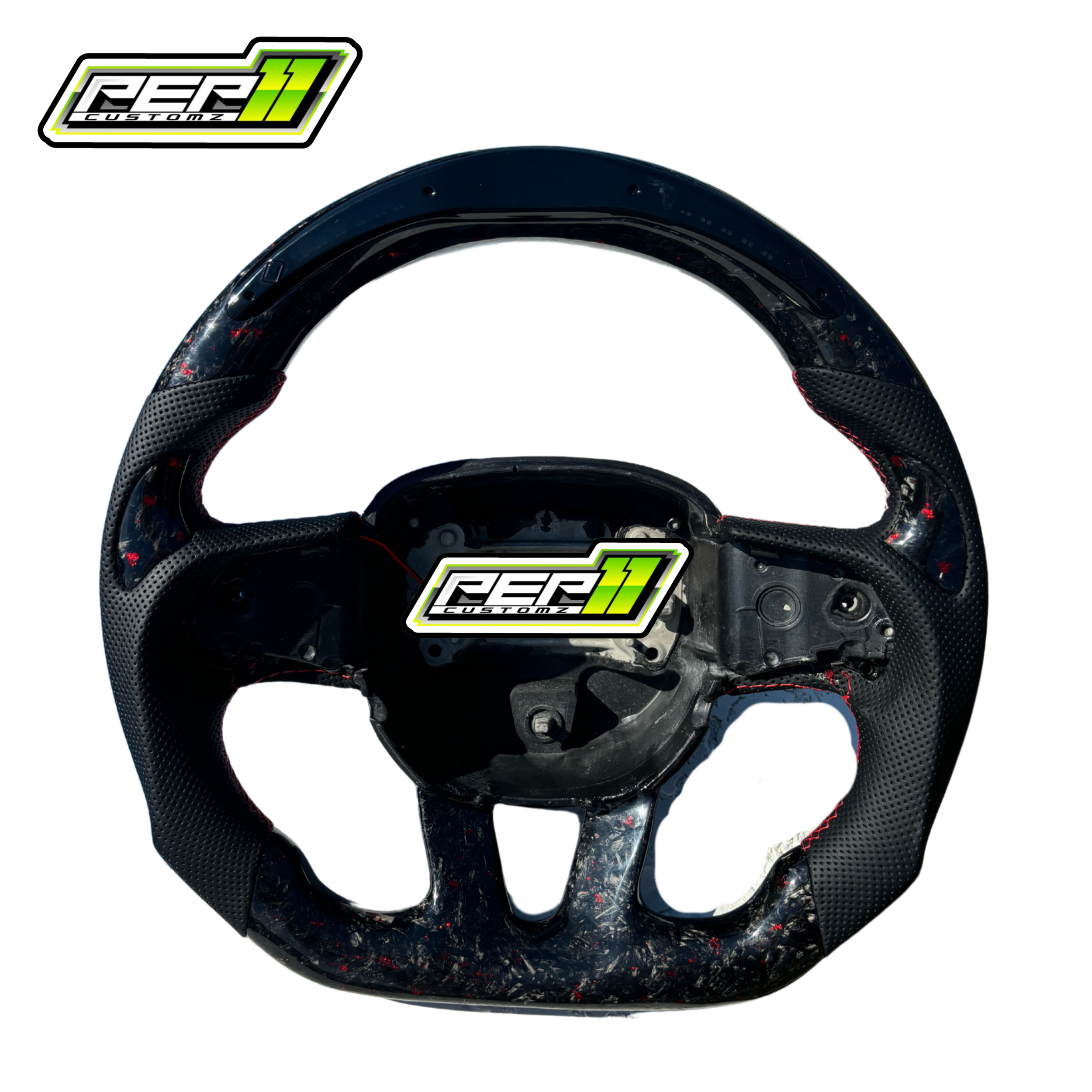 Dodge 2015+ LED Forged Carbon Fiber All Black Leather Steering Wheel