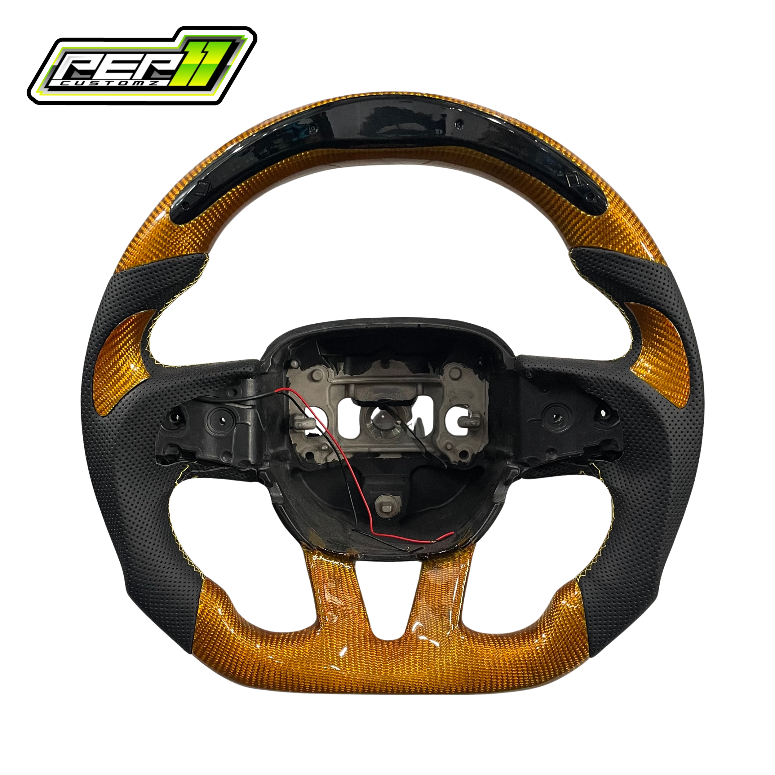 Dodge 2015+ LED Golden Yellow Carbon Fiber with Black Leather Steering Wheel