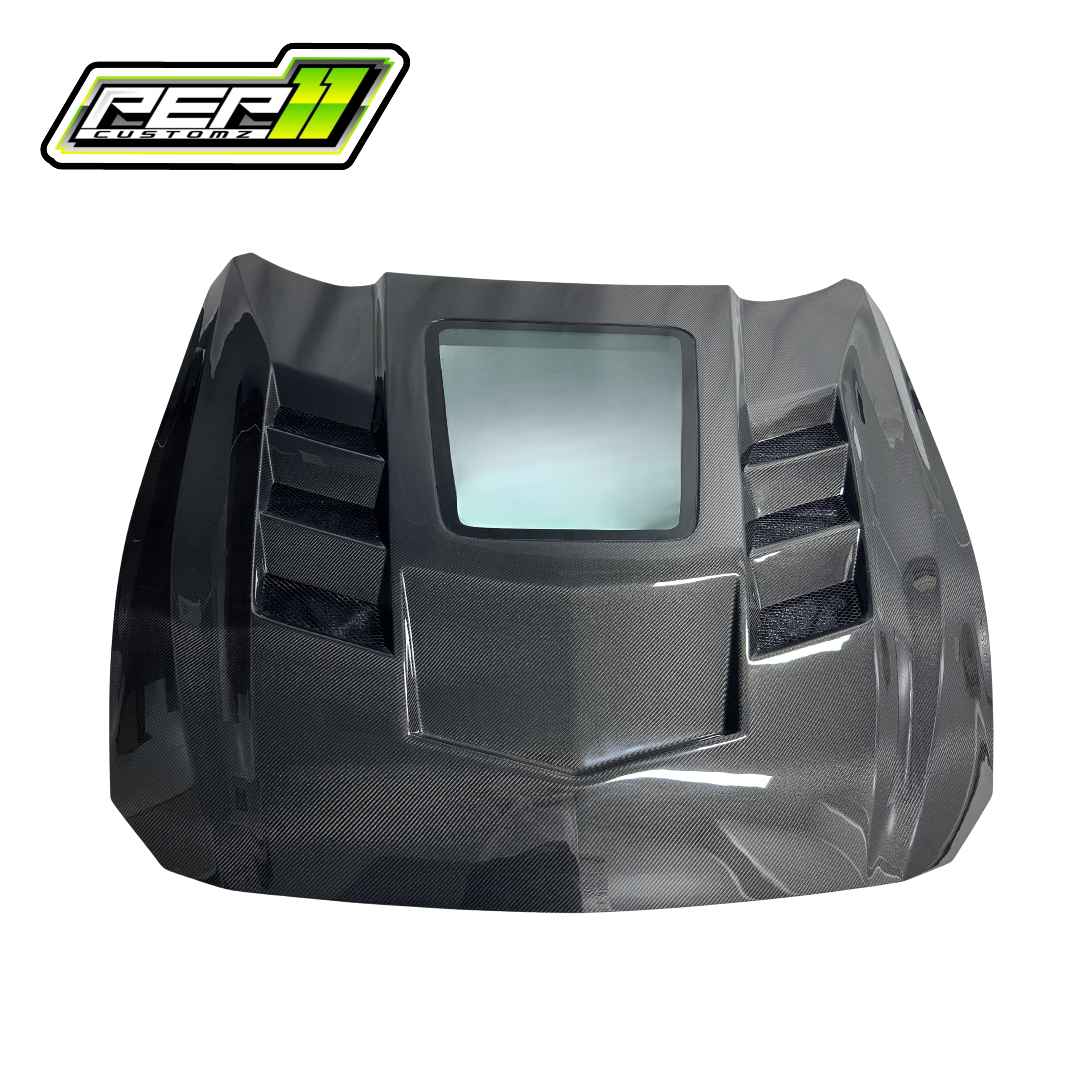 Mustang Carbon Fiber Viper / Terminator Style Hood With Glass *WE DO NOT SHIP HOODS OR BUMPERS; PICKUP FROM OUR SHOP LOCATIONS ONLY*
