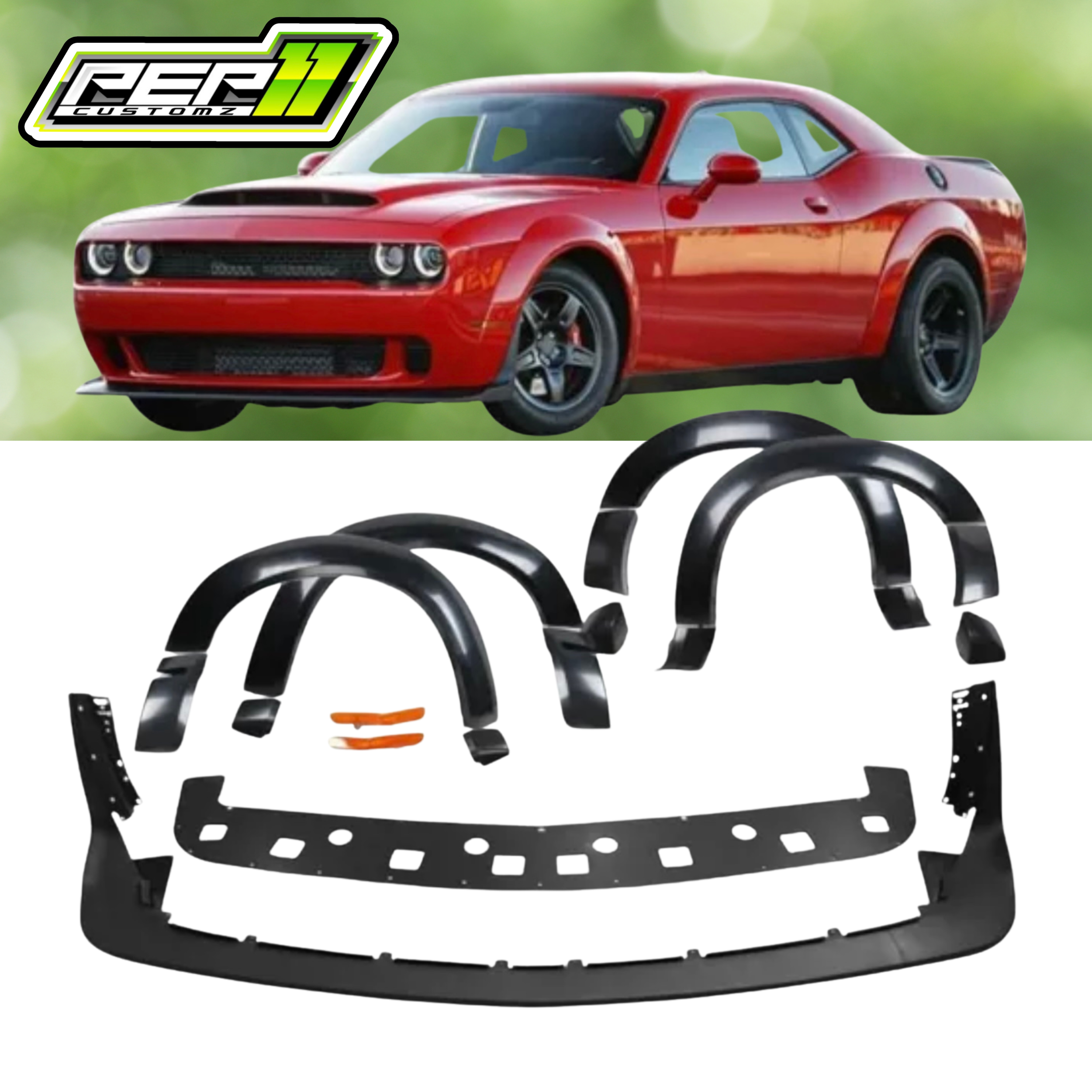 Dodge Challenger Flares With Front Lip Widebody Kit (Parts Only)