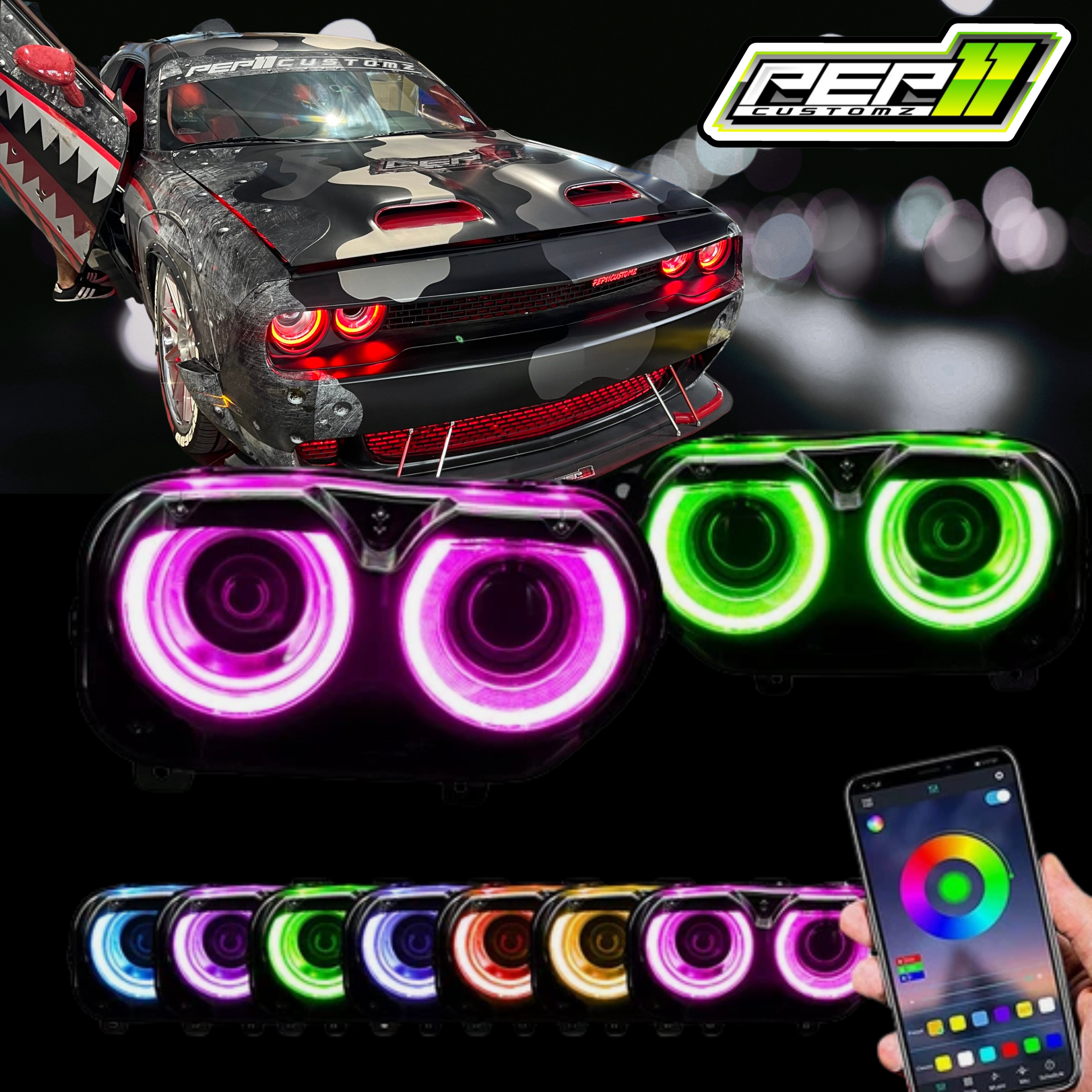 Dodge Challenger RGB Color Change Headlights (Non Flow)
