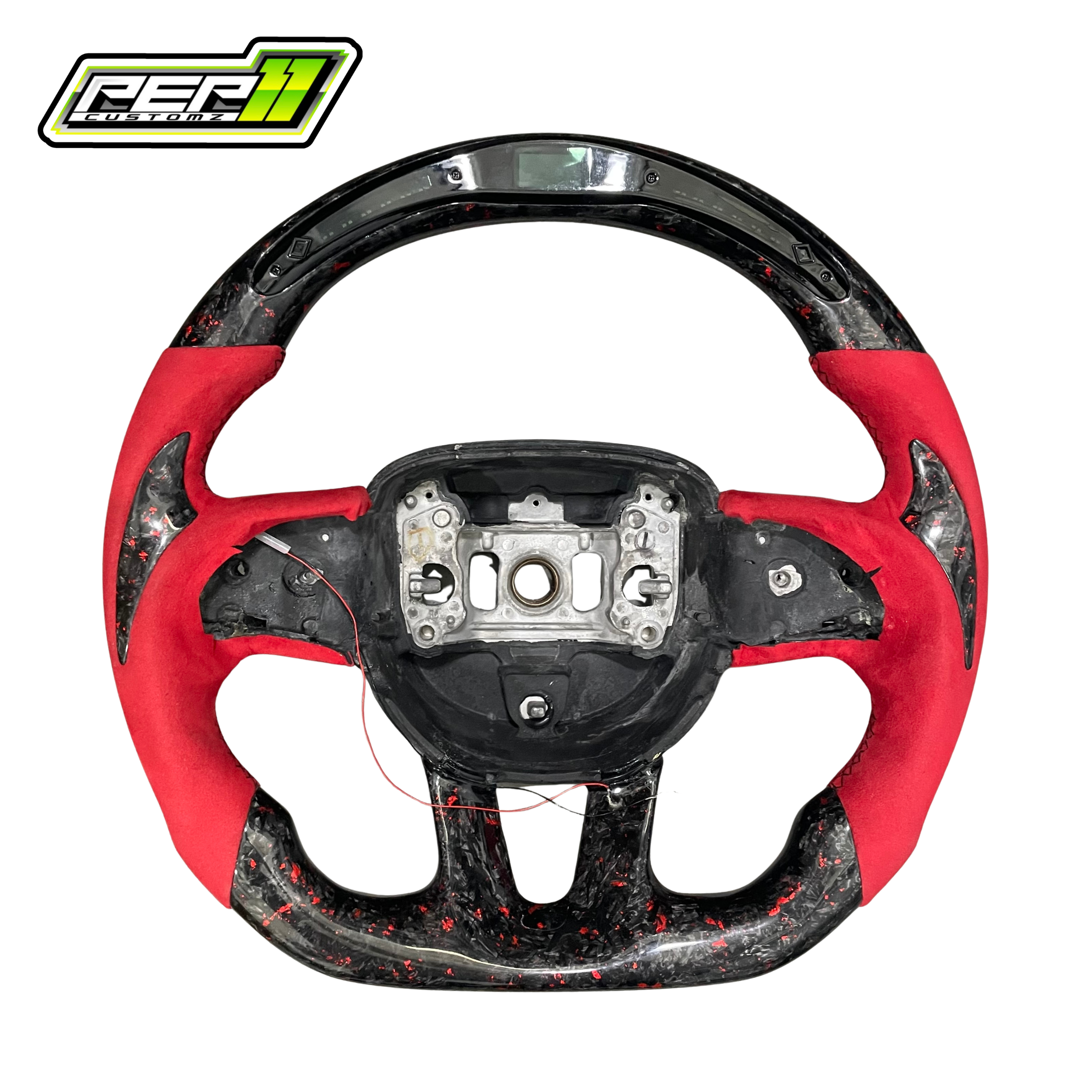 Dodge 2015+ LED Forged Carbon Fiber Red Suede with Red Flakes Steering Wheel
