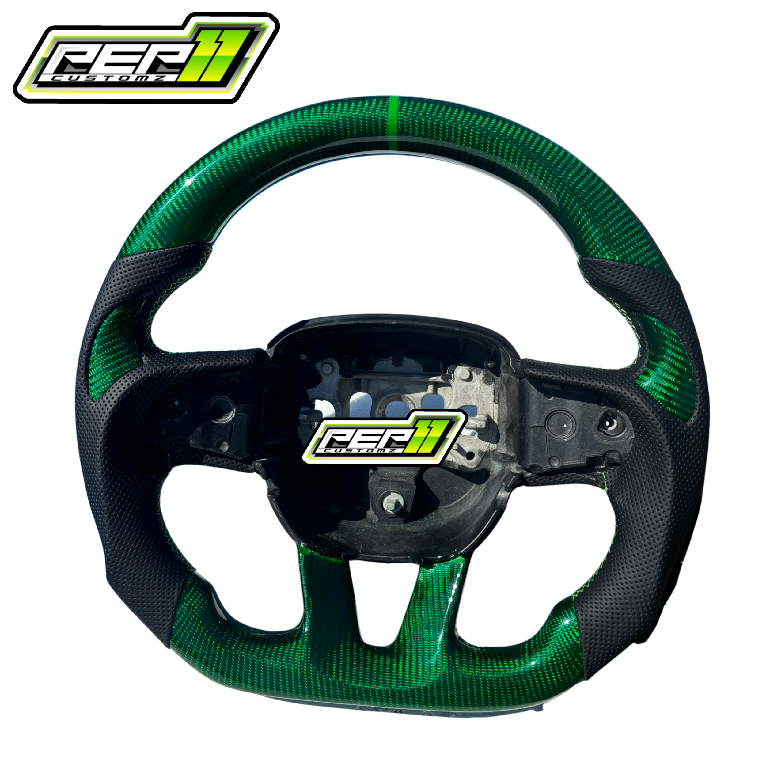 Dodge 2015+ NO LED Green Carbon Fiber with Stripe Steering Wheel