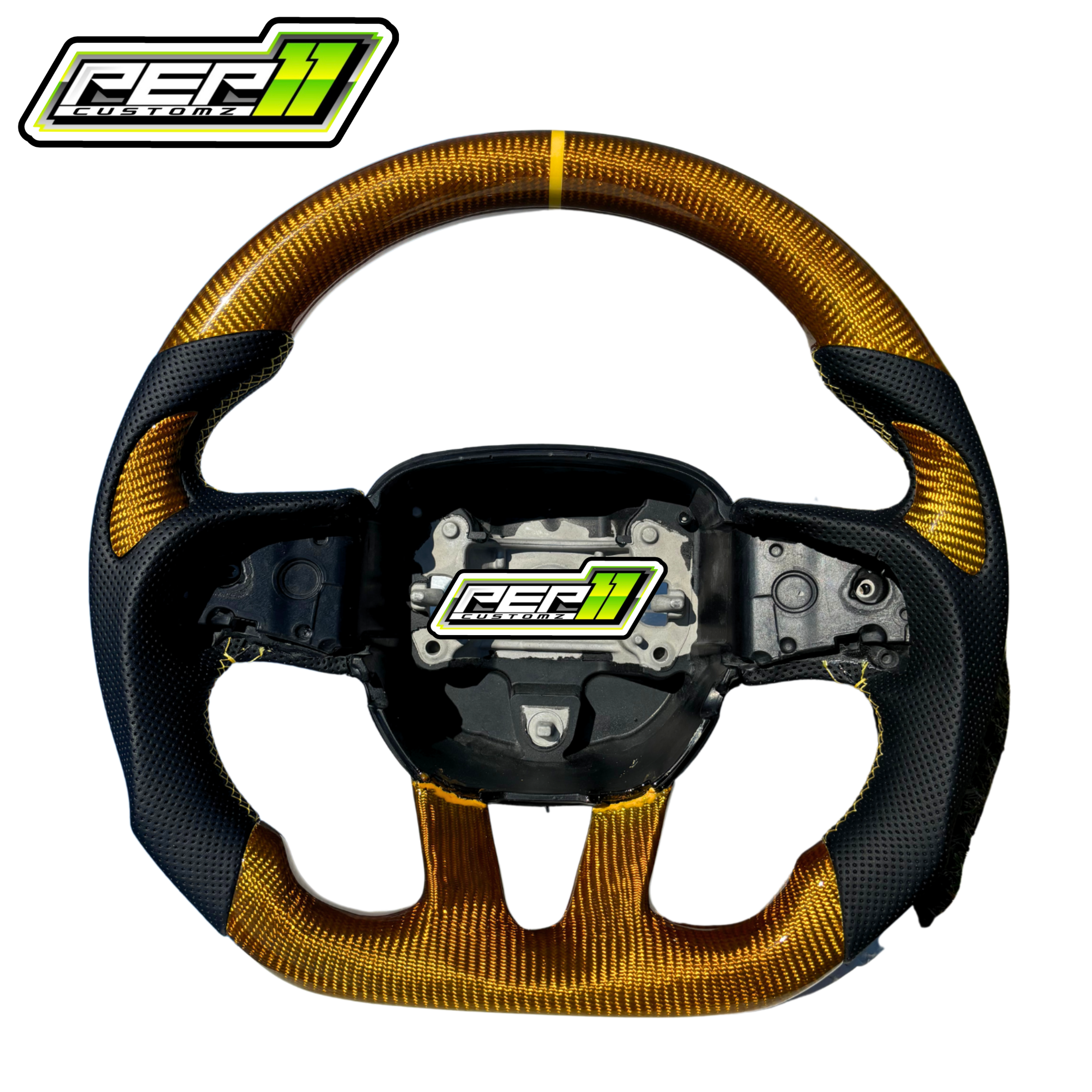 Dodge 2015+ NO LED Yellow Carbon Fiber with Stripe Steering Wheel