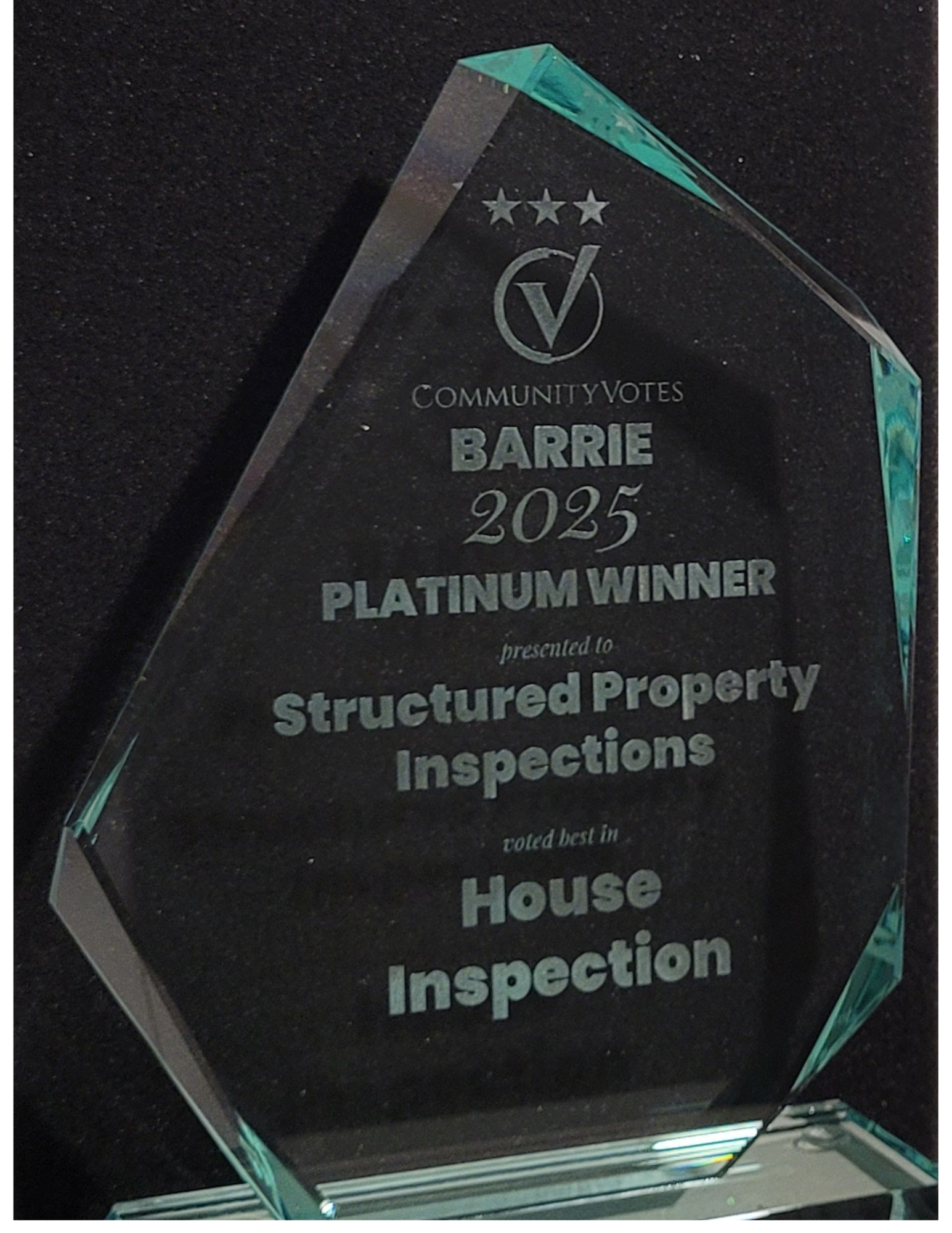 Community Votes 2025 Platinum Winner for Best Home Inspection Company in Barrie, Ontario - Structured Property Inspections.