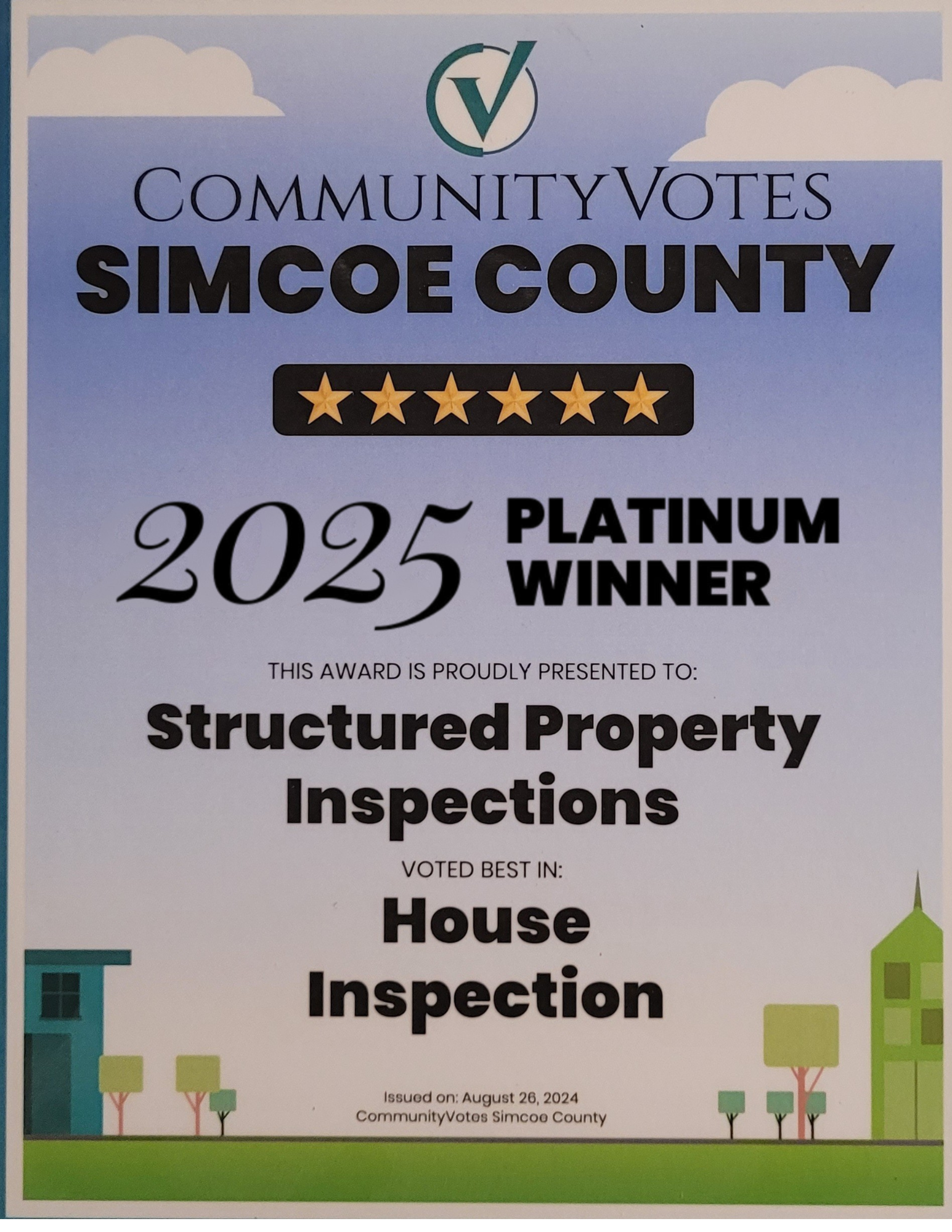 Award-winning home inspector Simcoe County - 2025 Platinum Community Votes winner Structured Property Inspections.