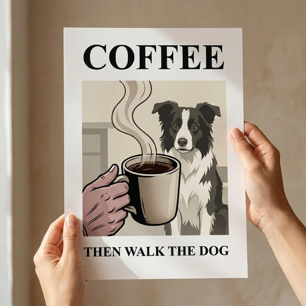 Coffee then walk dog  (unframed)