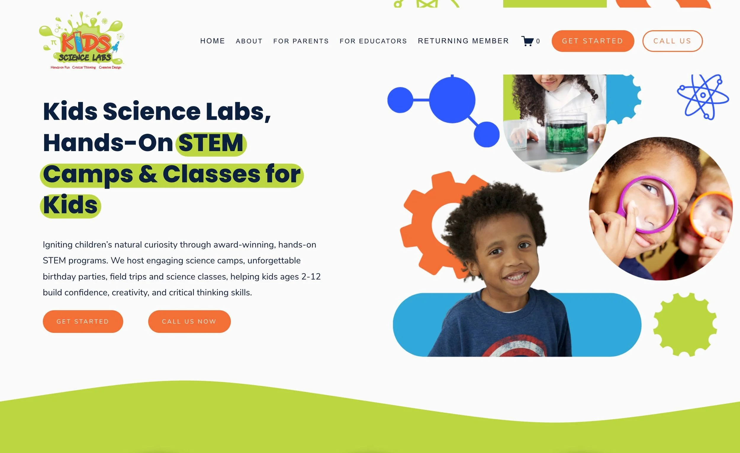 Kids Science Labs website design