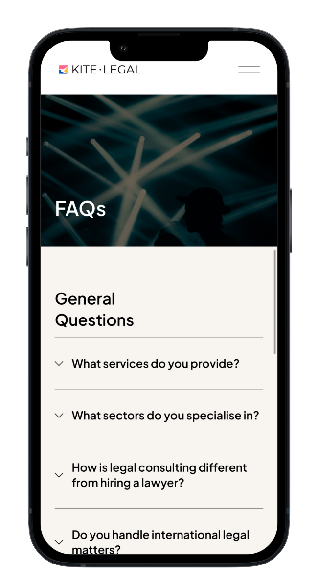 Kite Legal website mobile optimization