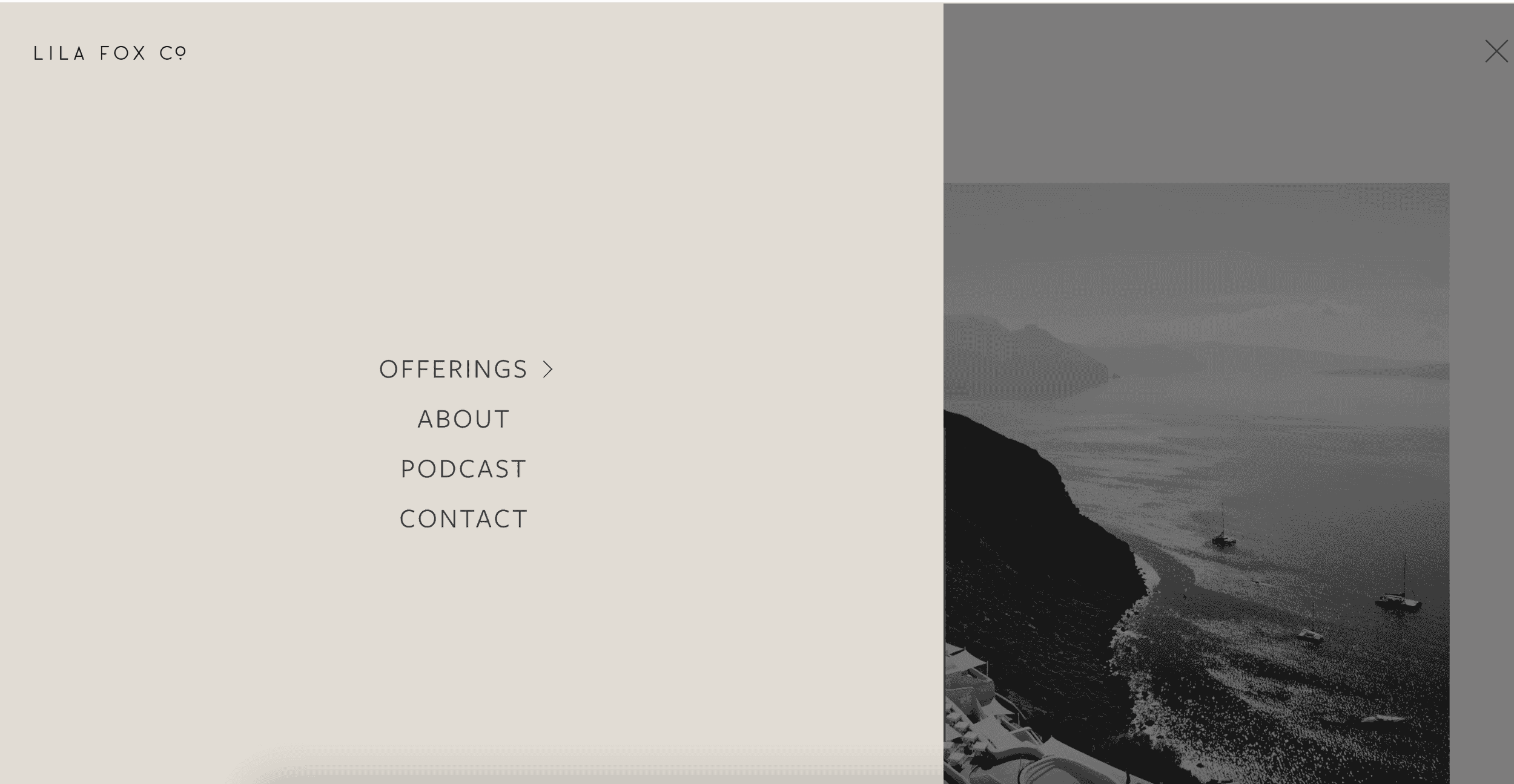 Website page showcasing a variety of boats and navigation mega menu