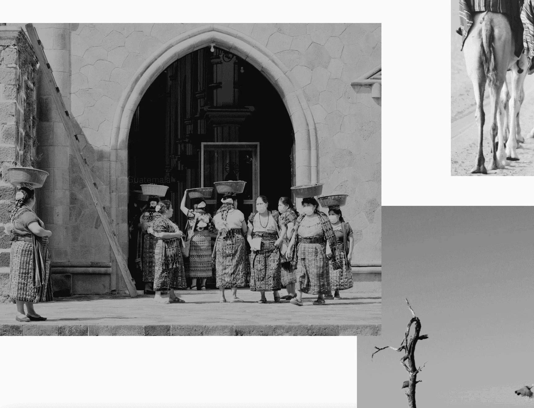 Collage of black and white images showcasing people dressed in traditional clothing