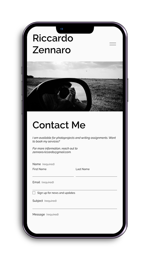 Phone mockup of Riccardo Zennaro mobile website design