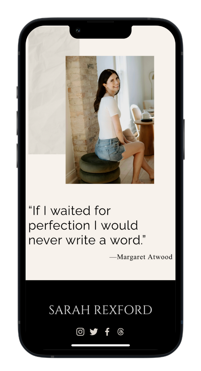 Phone mockup of Sarah Rexford mobile website design
