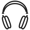 A black icon of headphones with thick ear cushions and an arched headband, symbolizing audio equipment