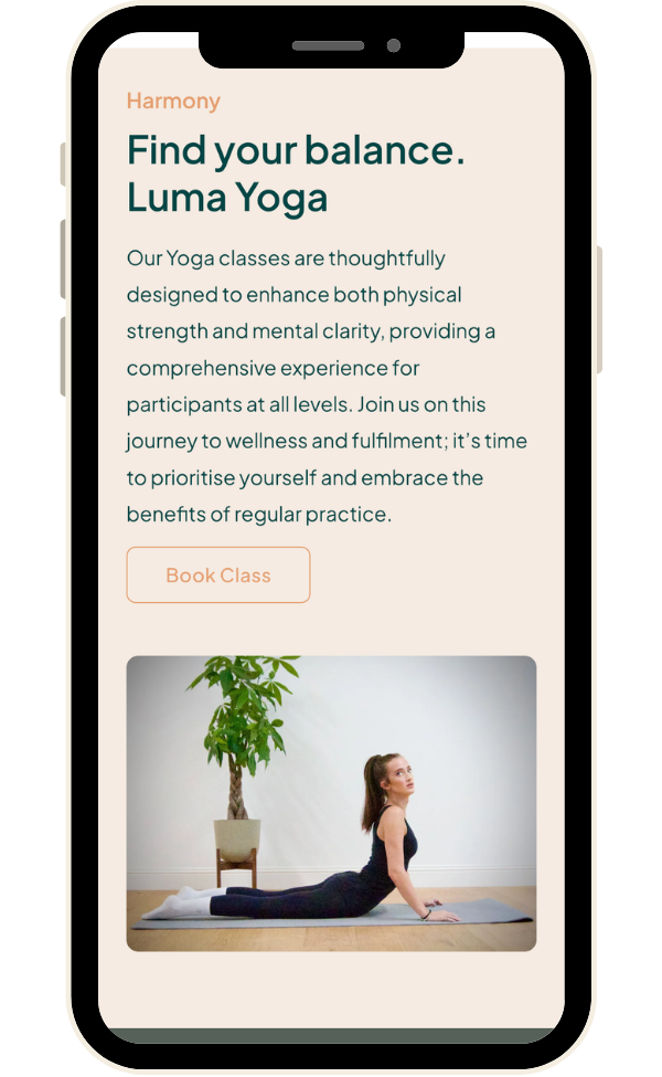 Luma Pilates website mobile view