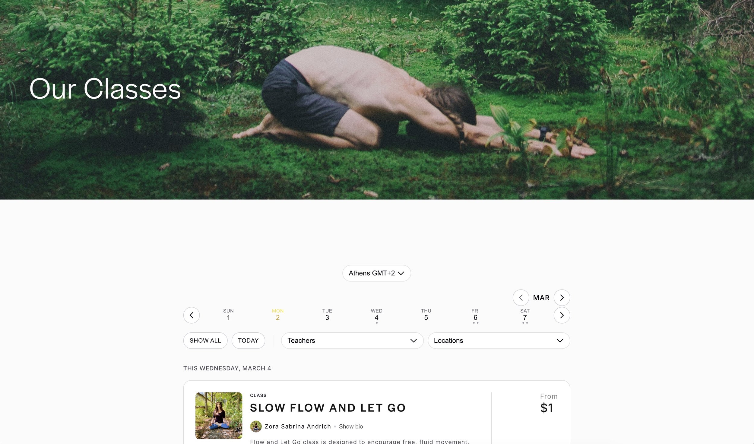 Princeton Yoga & Wellness website screenshot