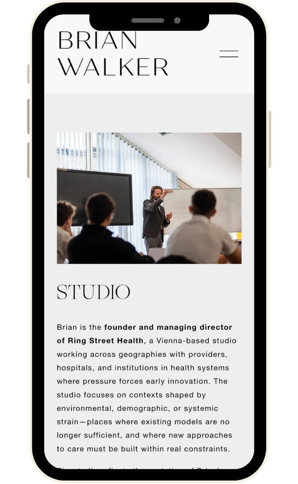 Brian Walker website mobile view