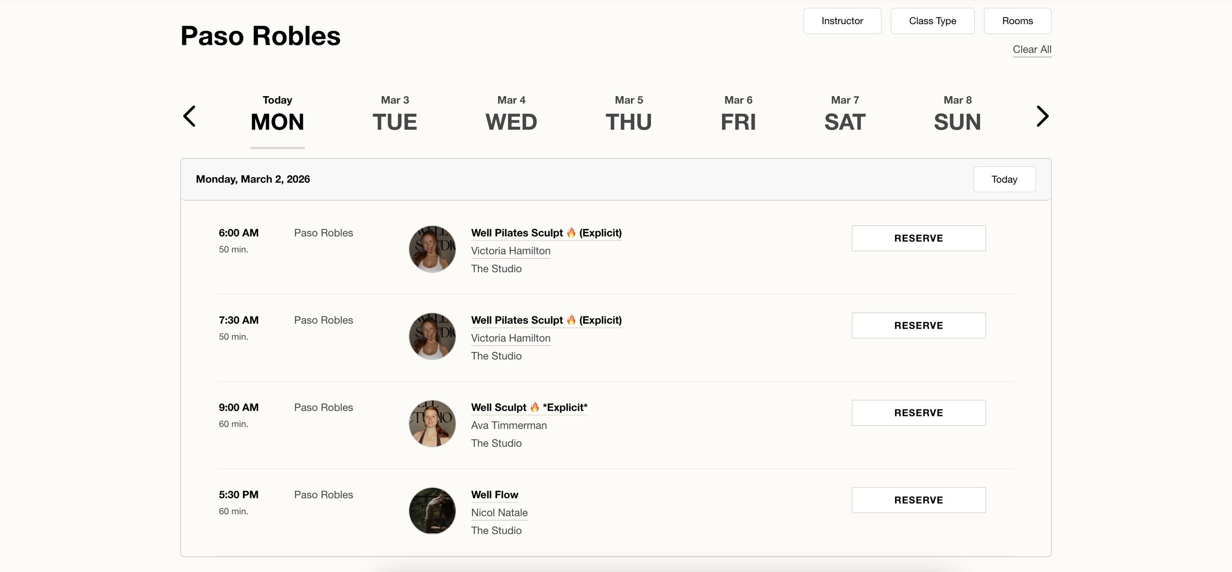 The Well Studio Yoga website screenshot