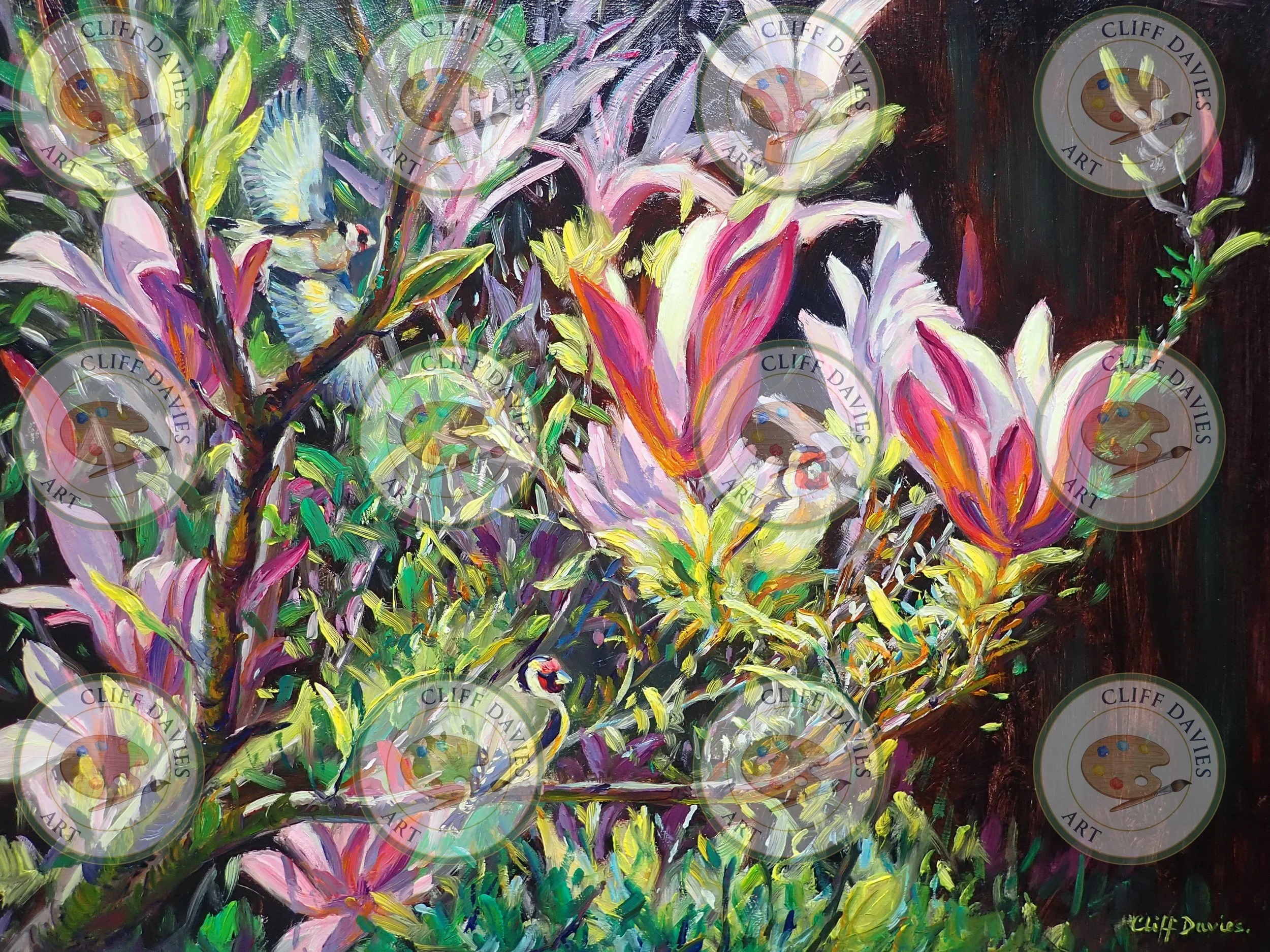 Spring Magnolia & Goldfinches (14.5''x 20'')-ink.jpeg