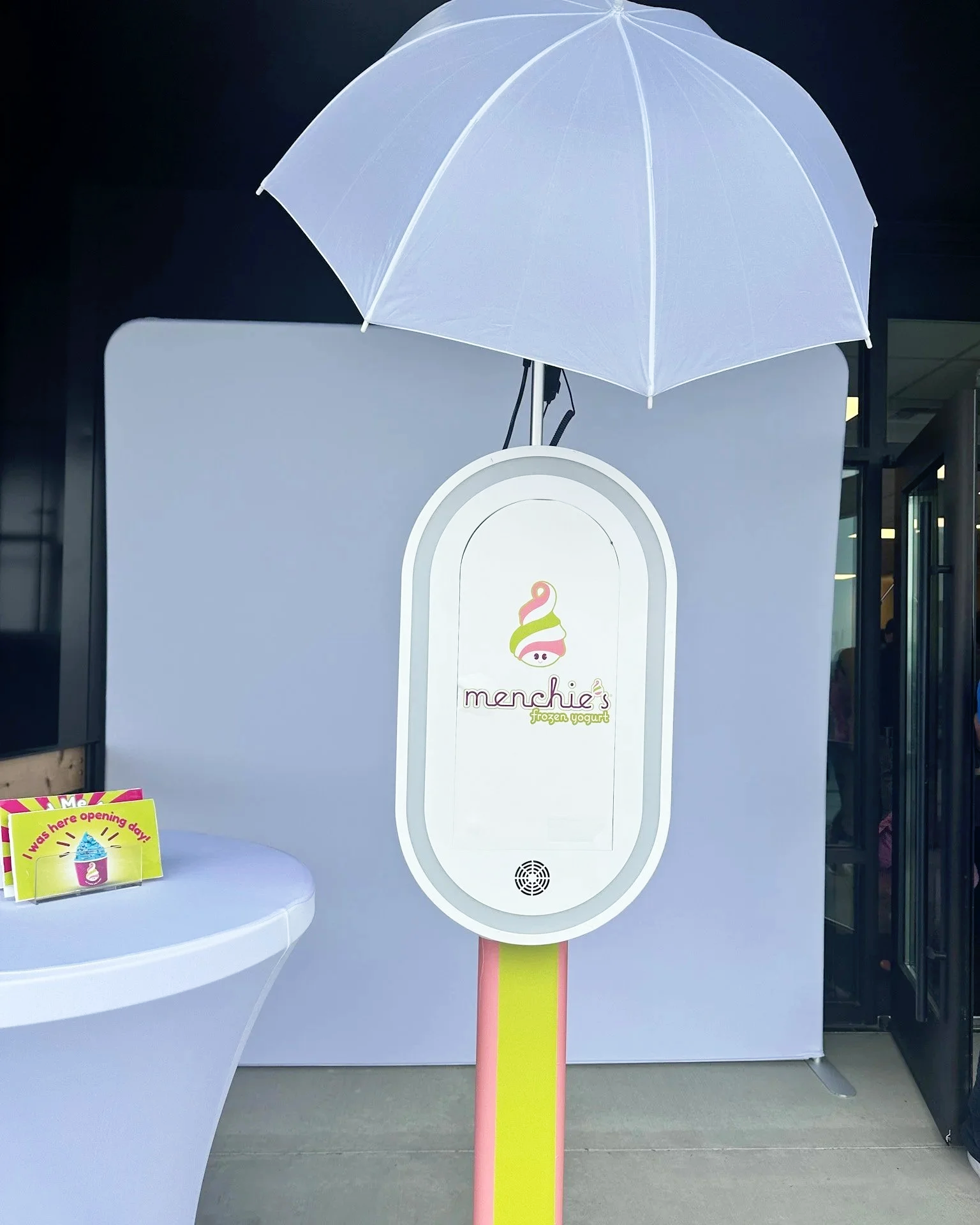 Menchie's branded photo booth screen interface grand opening Everett