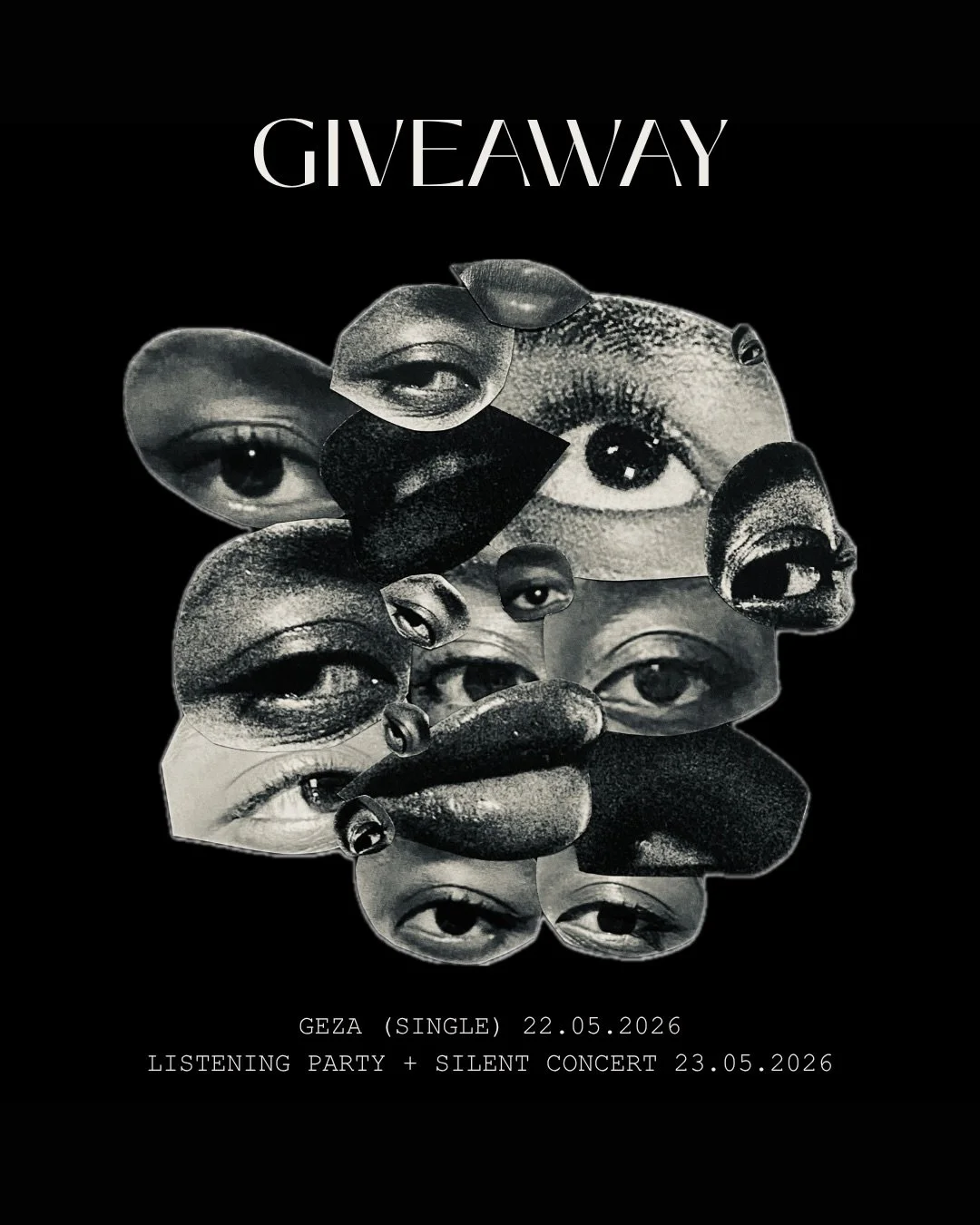 GIVEAWAY! 🫧

I&rsquo;m celebrating the release of my single with a listening party and silent concert!
💿 Geza (Single) - 22 may
🎙️ listening party + silent concert - 23 may

Enter this giveaway and stand a chance to win 
- 1 of 5 tickets to the li