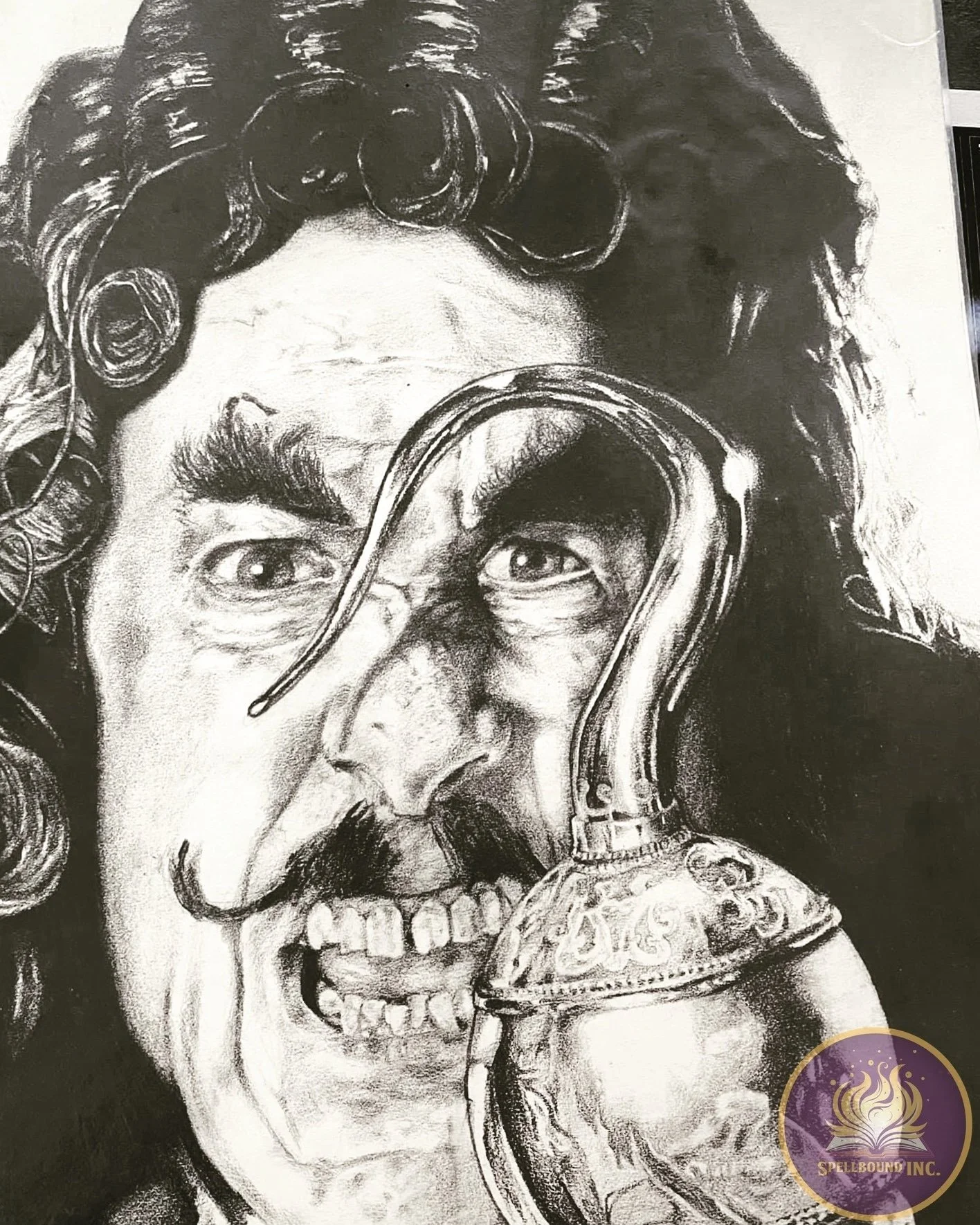 Pencil sketch of Dustin Hoffman as Captain Hook in the 90’s movie Hook.