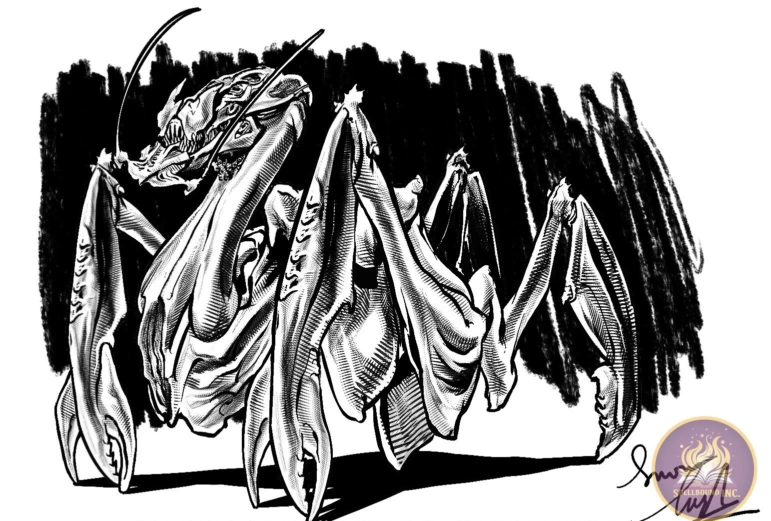 Digital illustration of an intimidating, insect-like alien predatory creature.