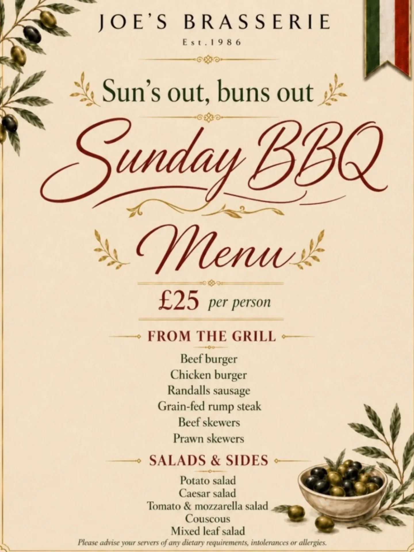 TOMORROW!! Sunday BBQ Buffet! Book to avoid disappointment.. #sunday #joesbrasserie #wandsworthbridgeroad #alldaydining #openallday