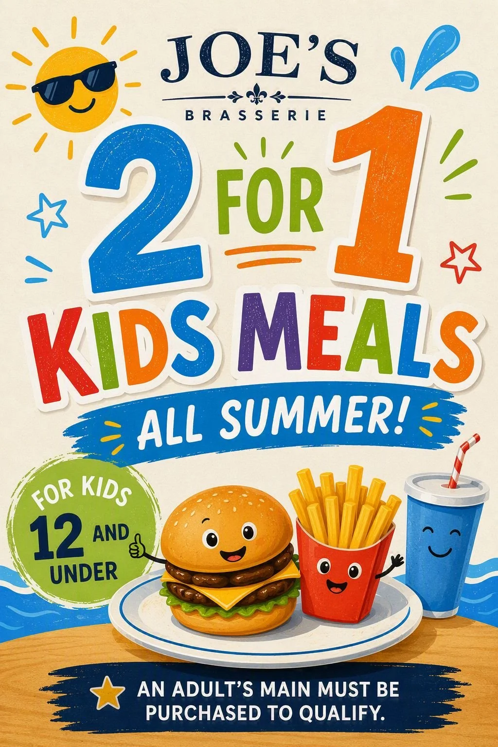 2 for 1 Kids Meals offer - all summer!