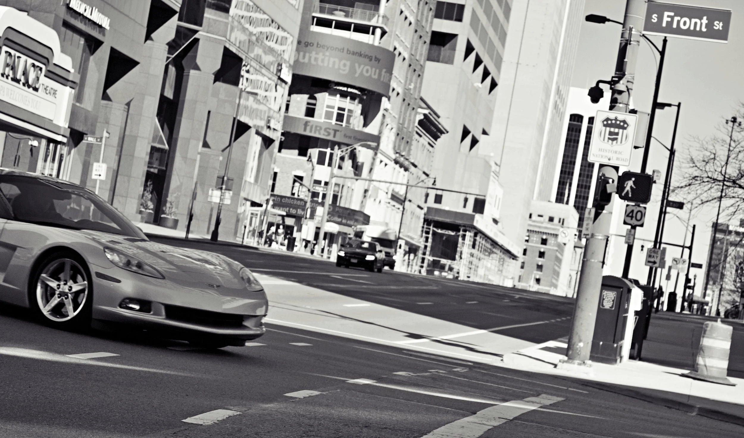 Corvette front street BW.jpg