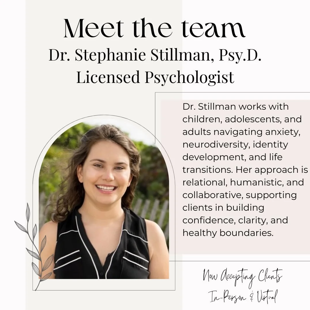 We&rsquo;re excited to officially welcome Dr. Stephanie Stillman, Licensed Psychologist, to Authentic Growth Counseling.

Dr. Stillman works with children, adolescents, and adults navigating anxiety, neurodiversity, identity development, and life tra