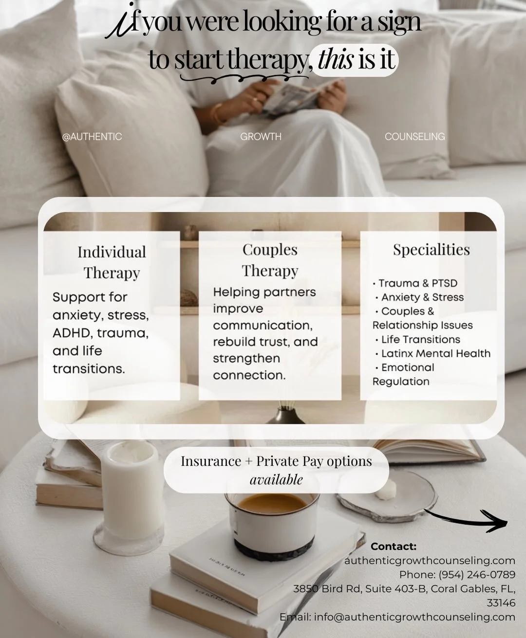 swipe for picture of your new safe space ➡️ You don&rsquo;t have to keep doing this on your own.

If you&rsquo;ve been thinking about therapy, this is your sign.

Authentic Growth Counseling offers individual and couples therapy in a supportive, cult