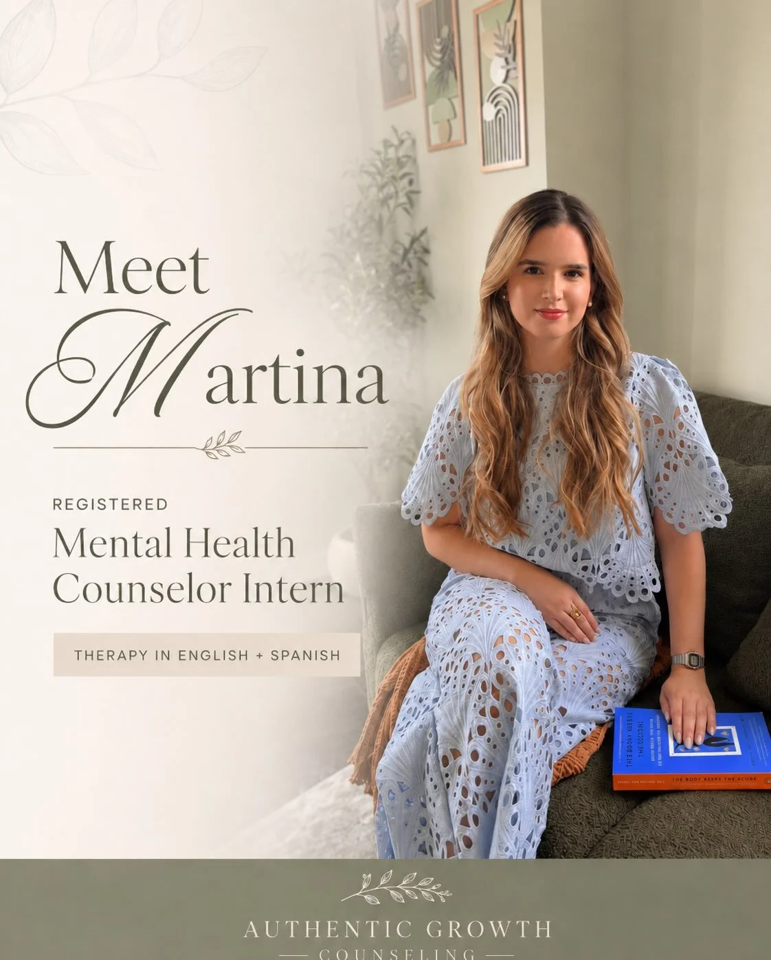 Meet Martina. 🤍

Martina is a bilingual Registered Mental Health Counselor Intern offering therapy in both English and Spanish.

Her approach is warm, collaborative, and deeply human. She supports adolescents, young adults, and adults navigating tra