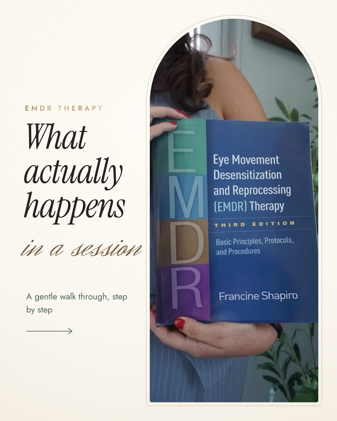What actually happens in an EMDR session? 🤍 
Swipe through for a gentle walk through, from the first conversation to closing each session feeling grounded. EMDR helps your brain reprocess painful memories so they feel less intense and less present. 
