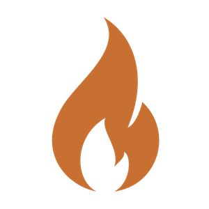 A stylized brown flame icon with an orange accent at the base.