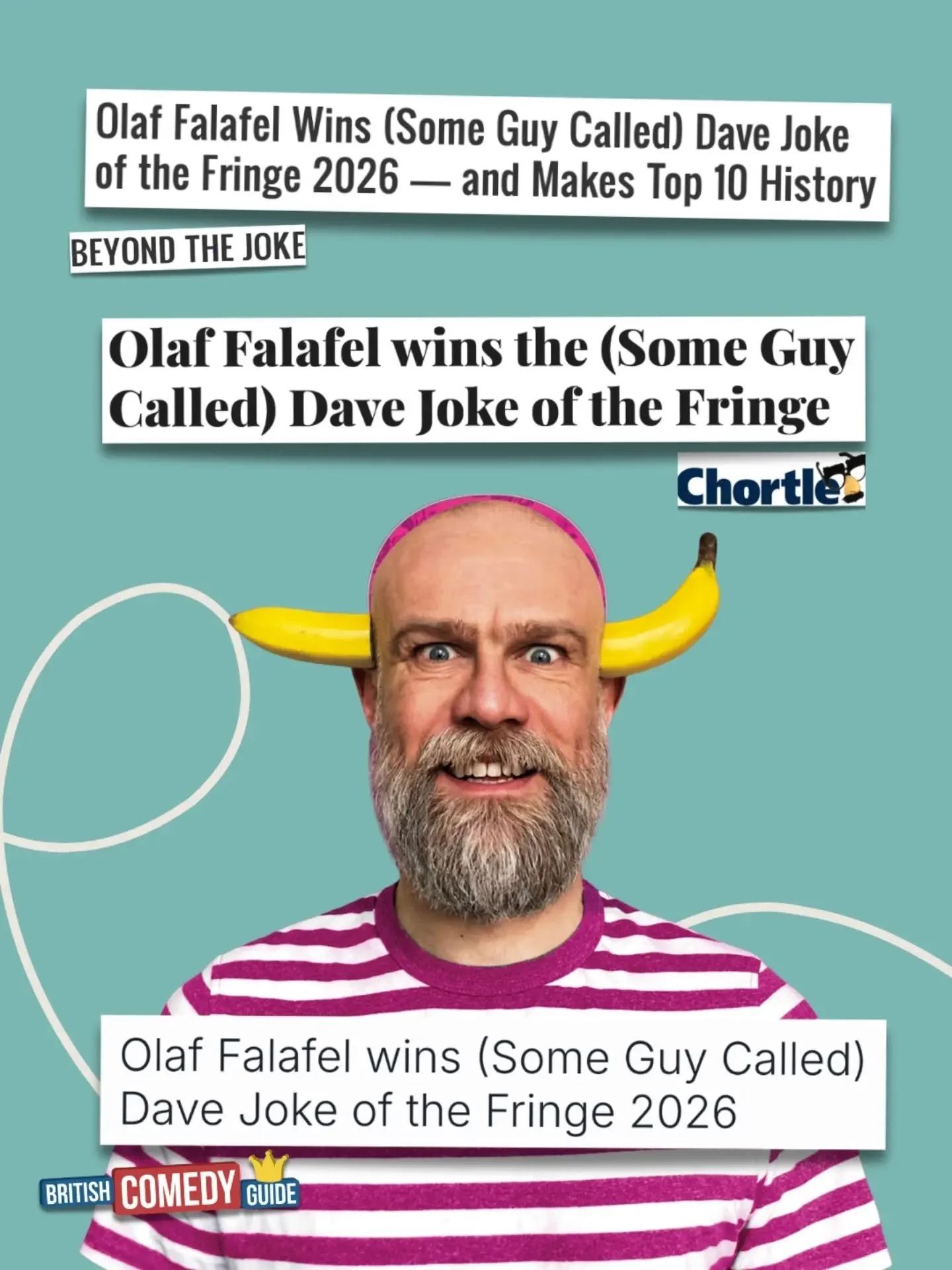 Not only has Olaf Falafel won '(Some Guy Called) Dave Joke of the Fringe' &mdash; he's got THREE jokes in the top ten!

Winning joke: "I remember thinking, as I taped a piranha to my boomerang, this could come back to bite me."

No. 3. &quo