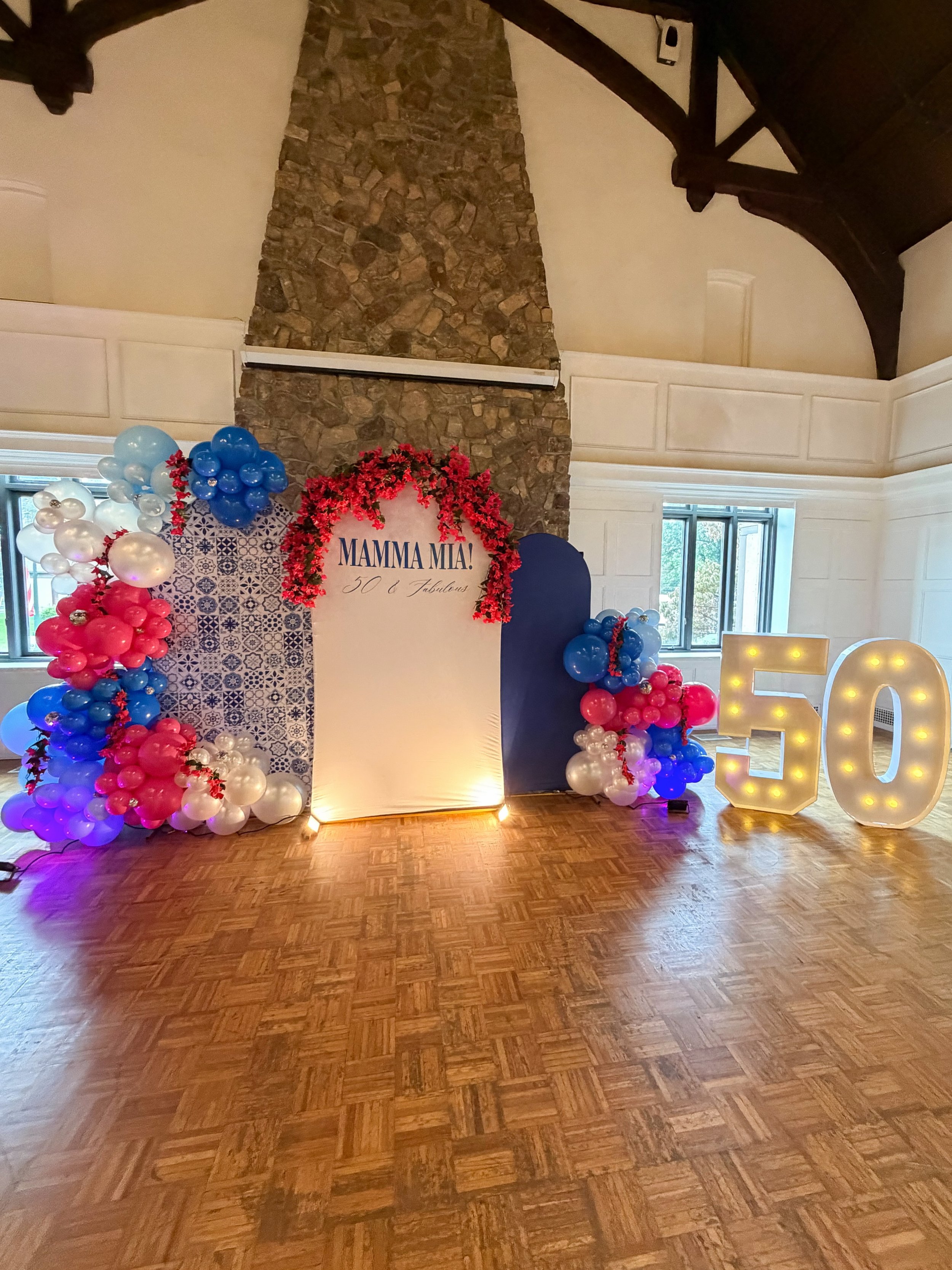 Mamma Mia! We're obsessed with this backdrop install we did today to celebrate a 50th birthday! Love seeing a fun theme come together 💙🩷