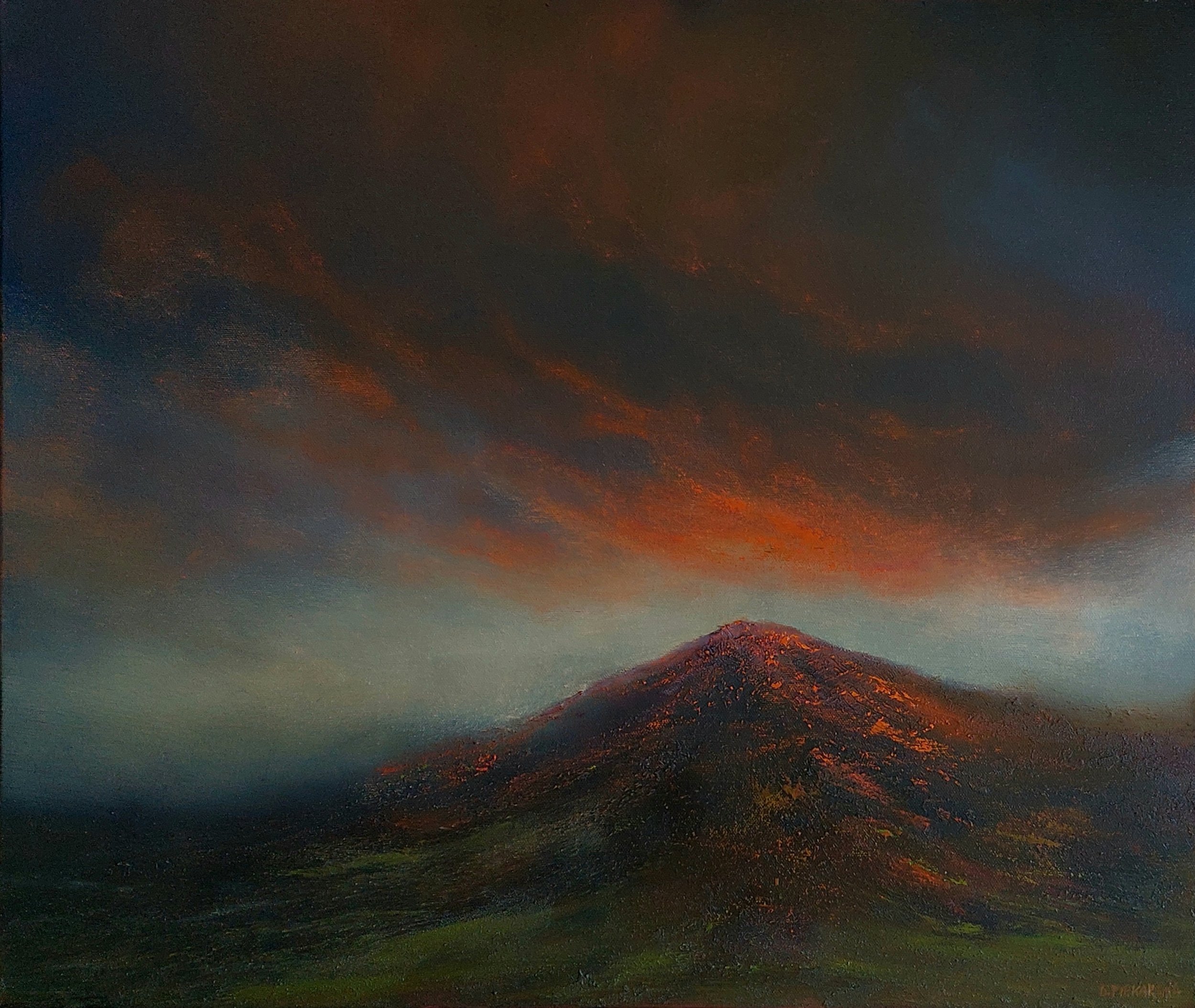 Orange Sky Over the Hills, 2023, 50x60cm, mixed media on canvas