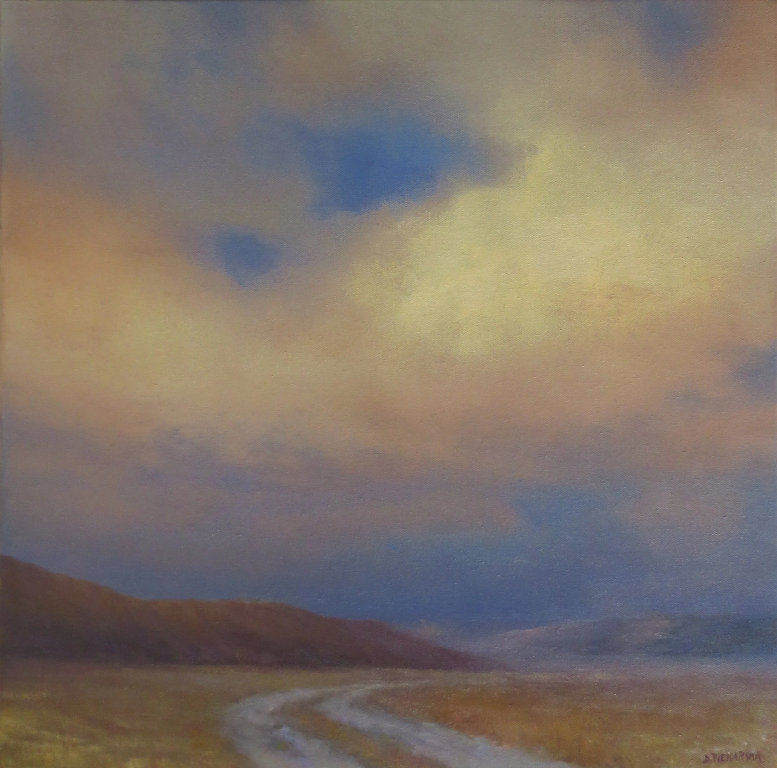 Evening Clouds II, 2026, 50x50cm, oil on canvas, €1100, available from Greenlane Gallery Dingle