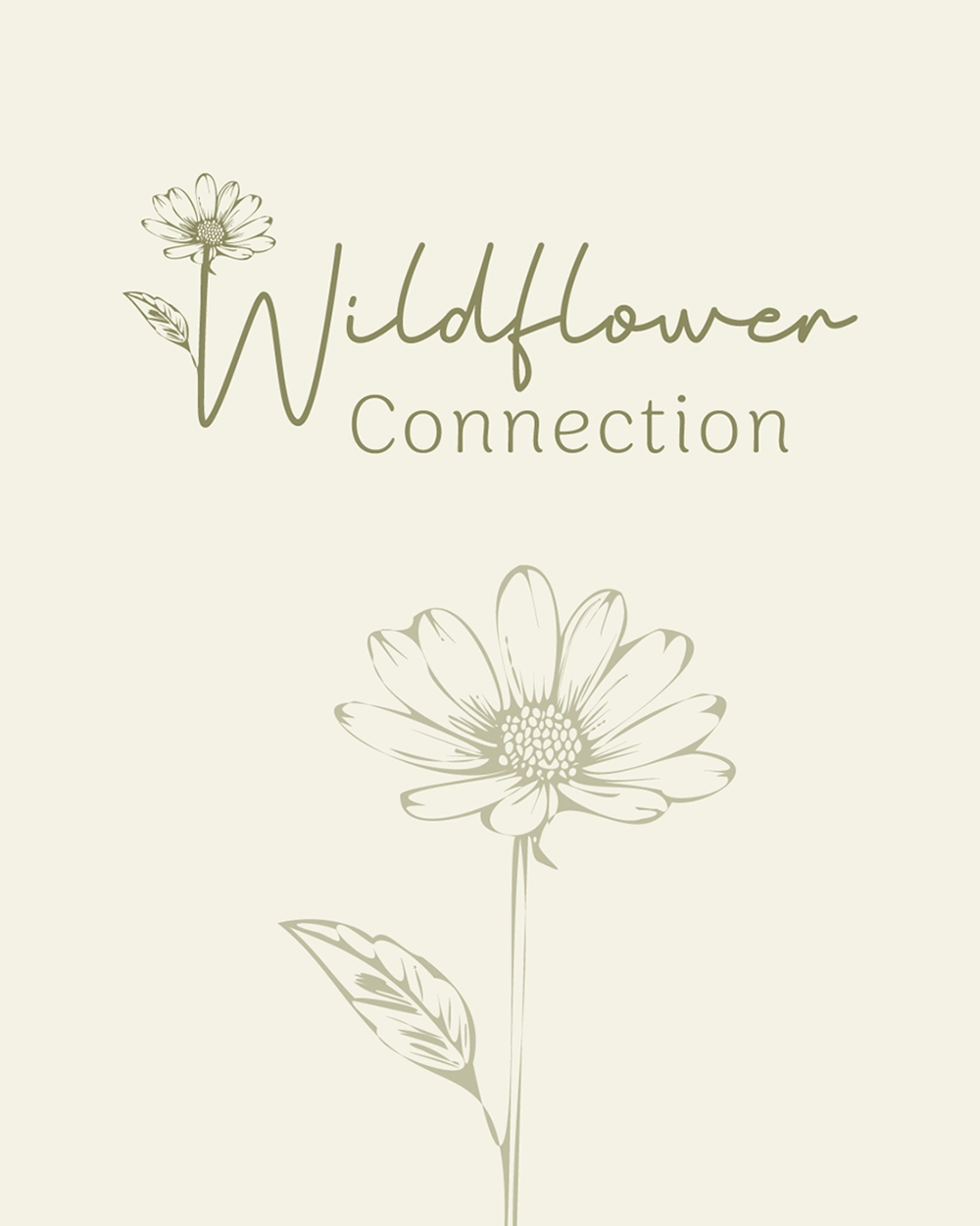 A beige background with a delicate flower illustration and the text 'Wildflower Connection' written in cursive and serif fonts.