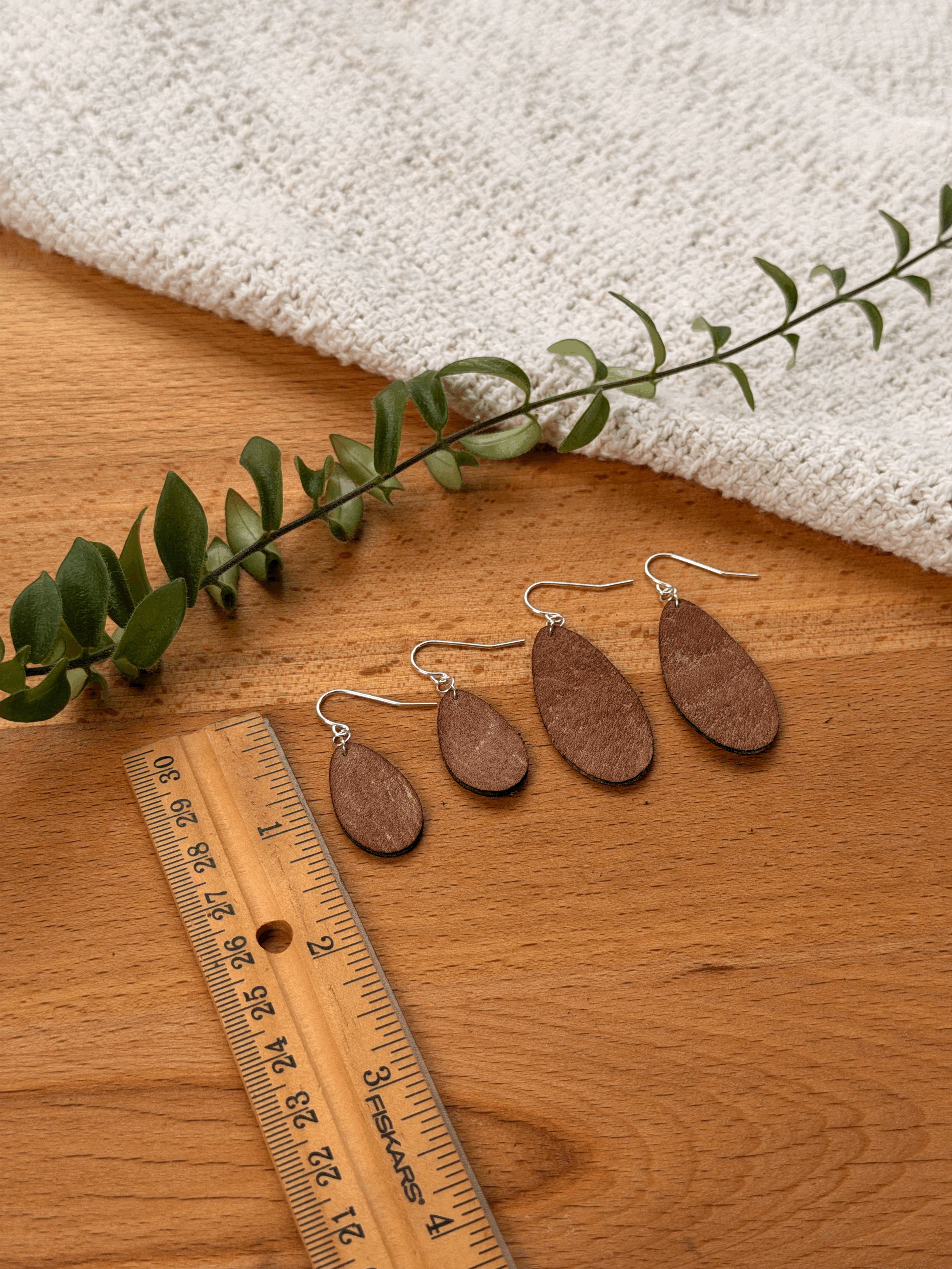 Rounded Teardrop Earrings shown in various sizes