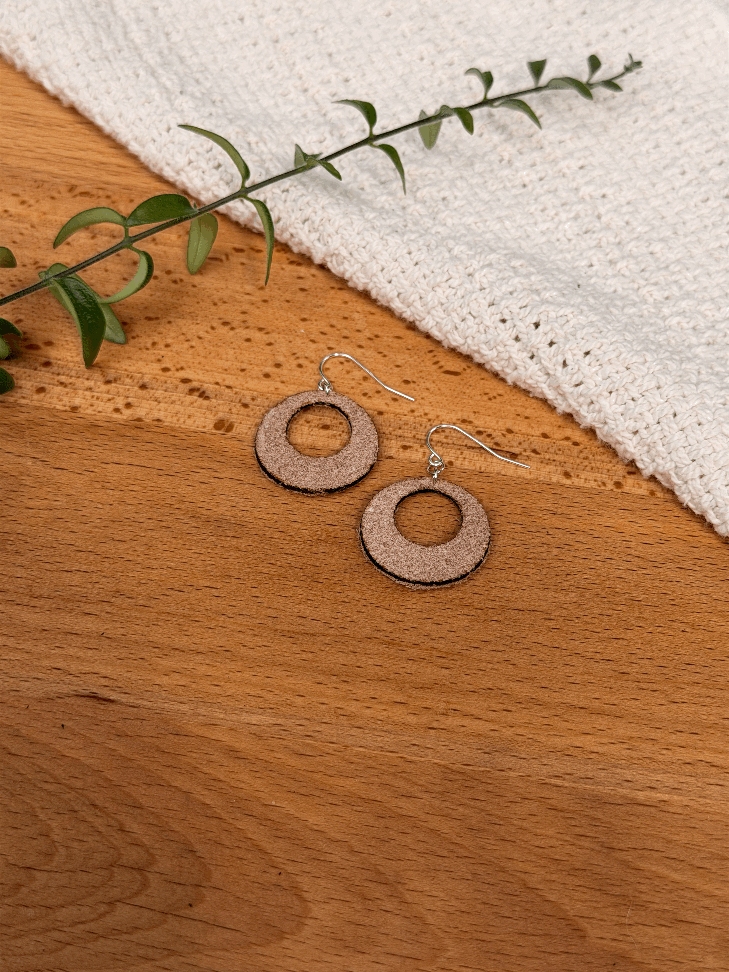 Open Circle Earrings shown in suede finish